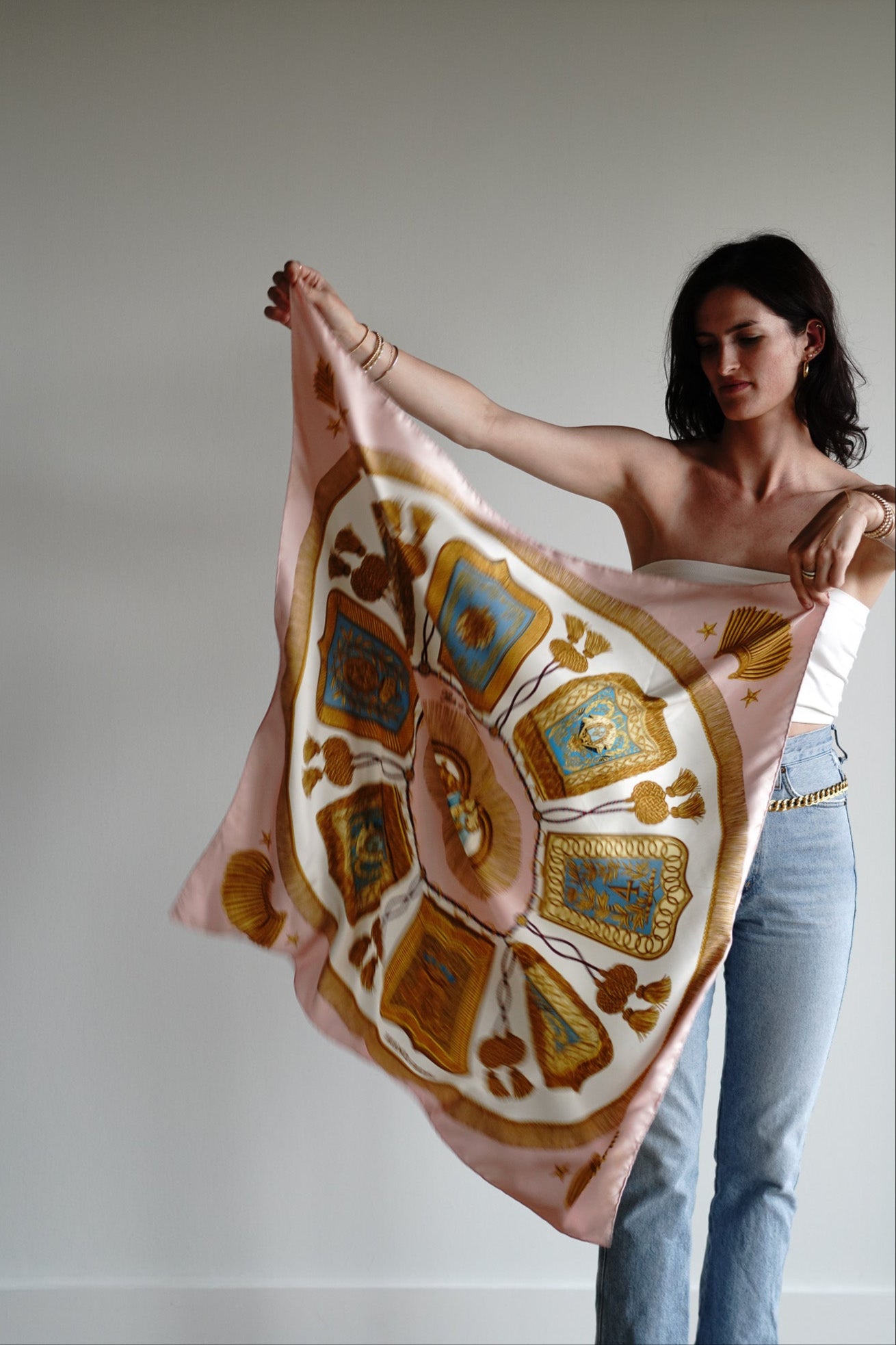 Vintage Authentic Hermes Pink Silk Scarf