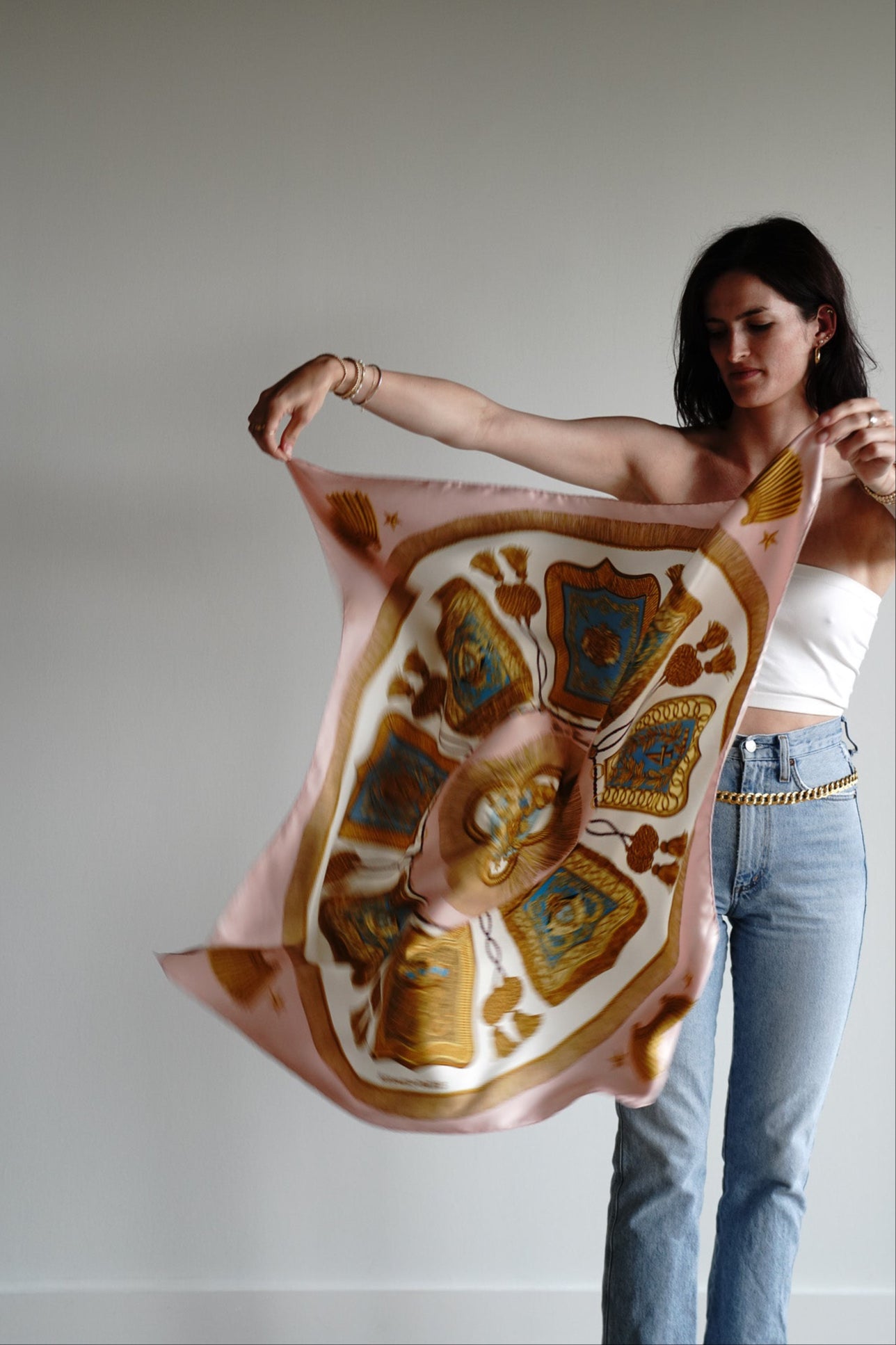 Vintage Authentic Hermes Pink Silk Scarf