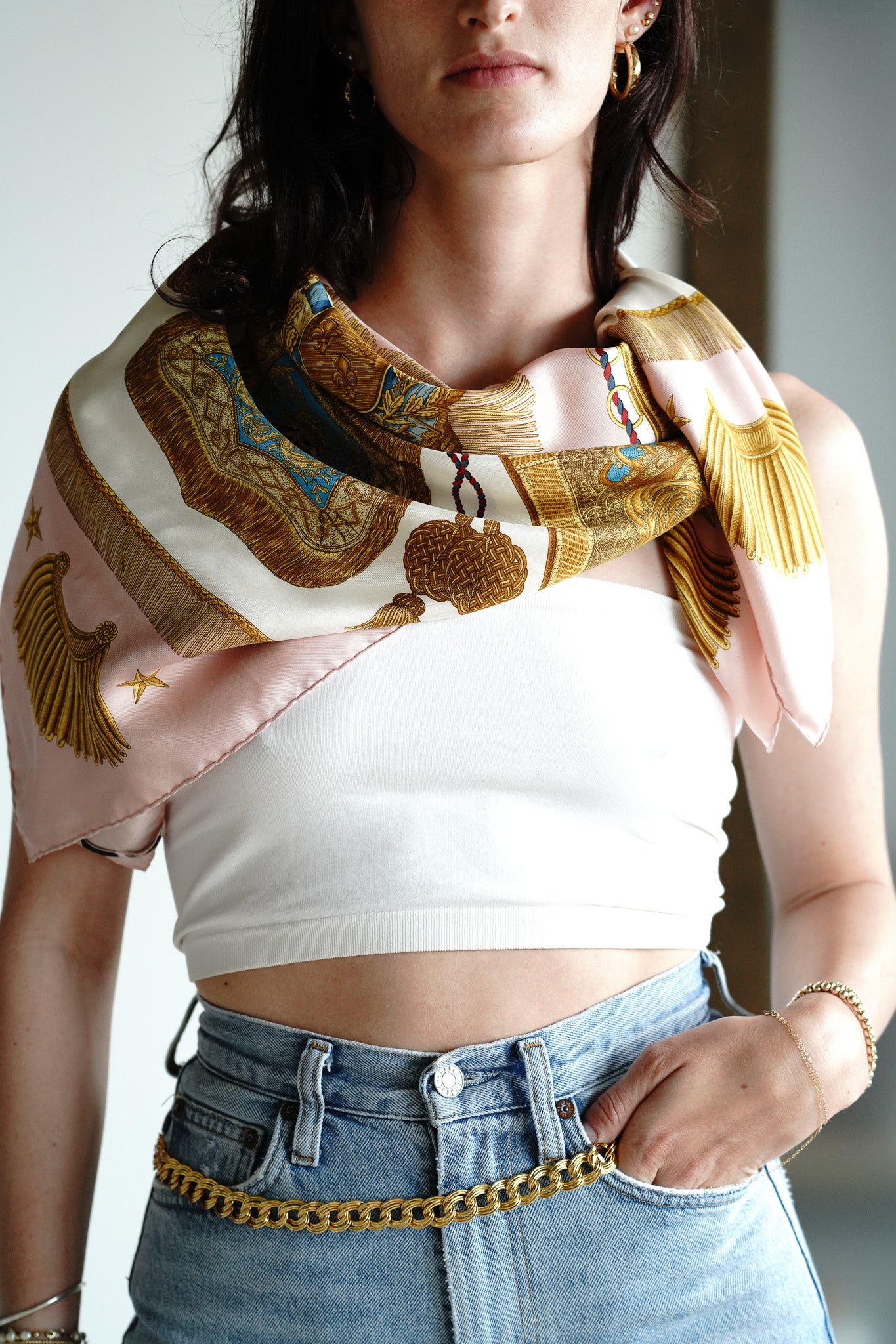 Vintage Authentic Hermes Pink Silk Scarf