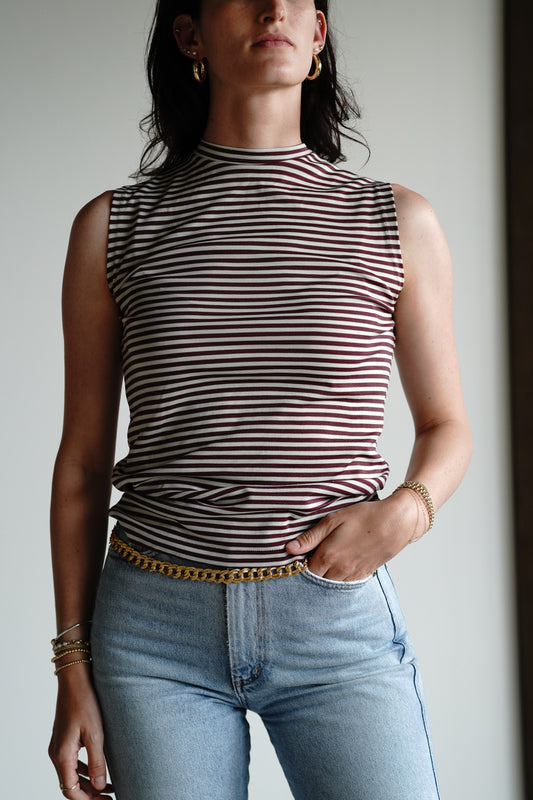 Vintage Striped Mock Neck Top