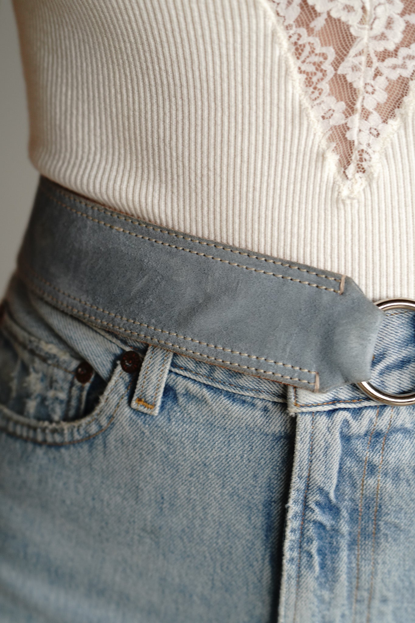 Vintage Miu Miu Powder Blue Suede Circle Ring Belt