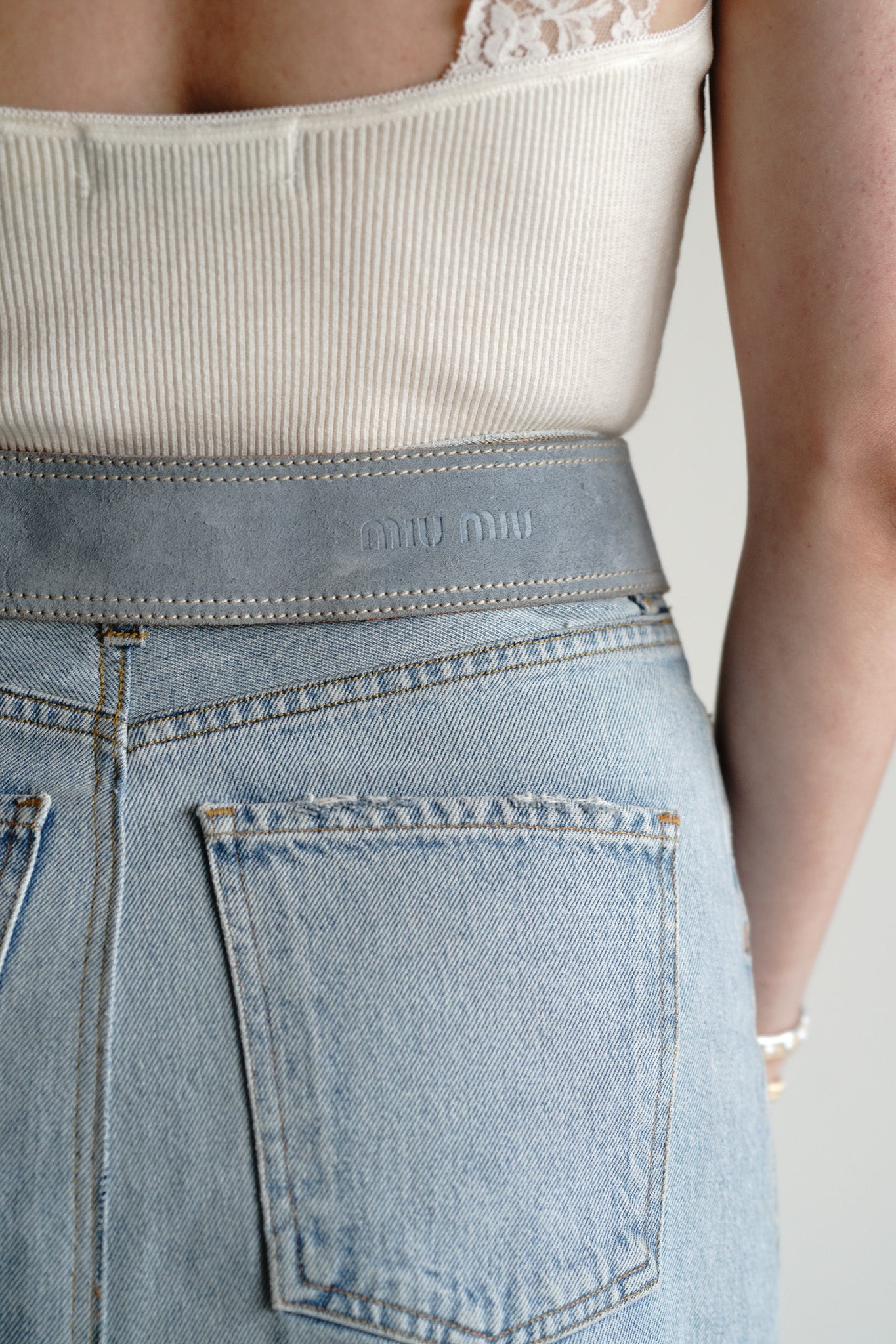 Vintage Miu Miu Powder Blue Suede Circle Ring Belt