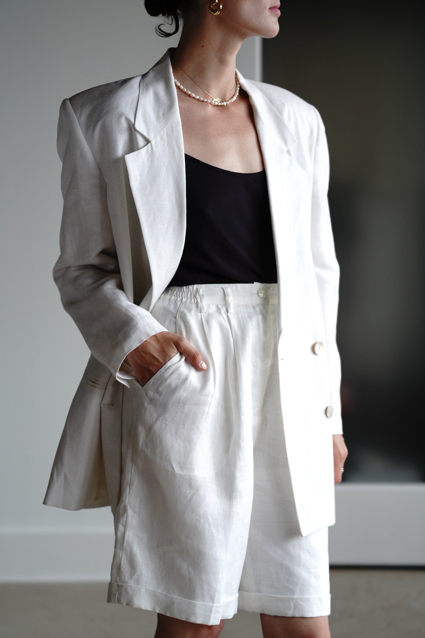 Vintage 90s Linen Trouser Shorts