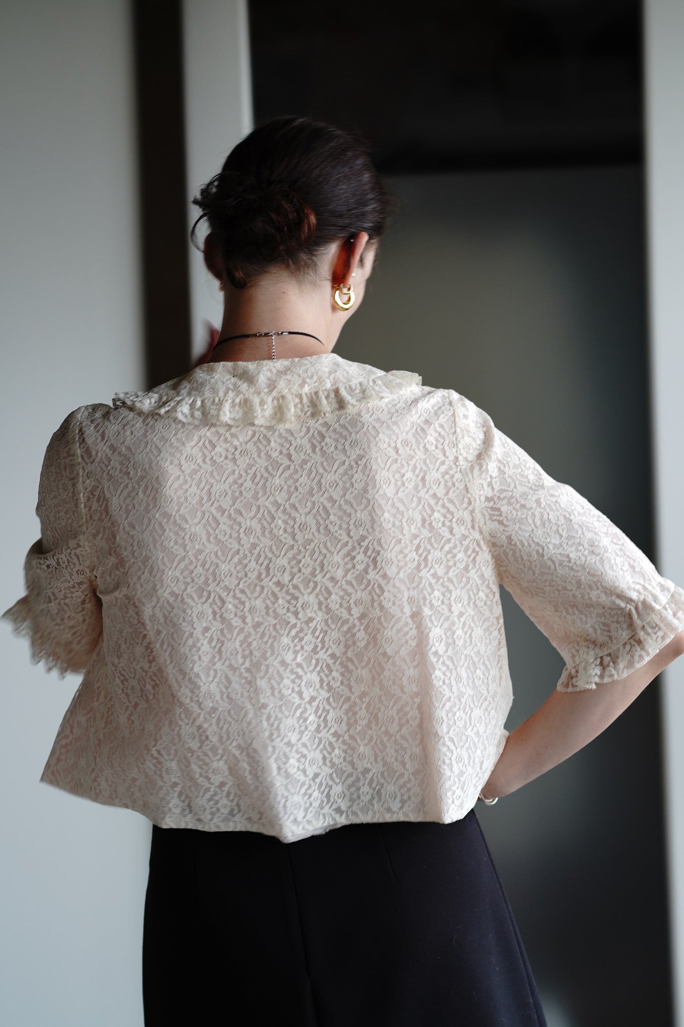 Vintage 50s Lace Bedcoat w/ Satin Bow