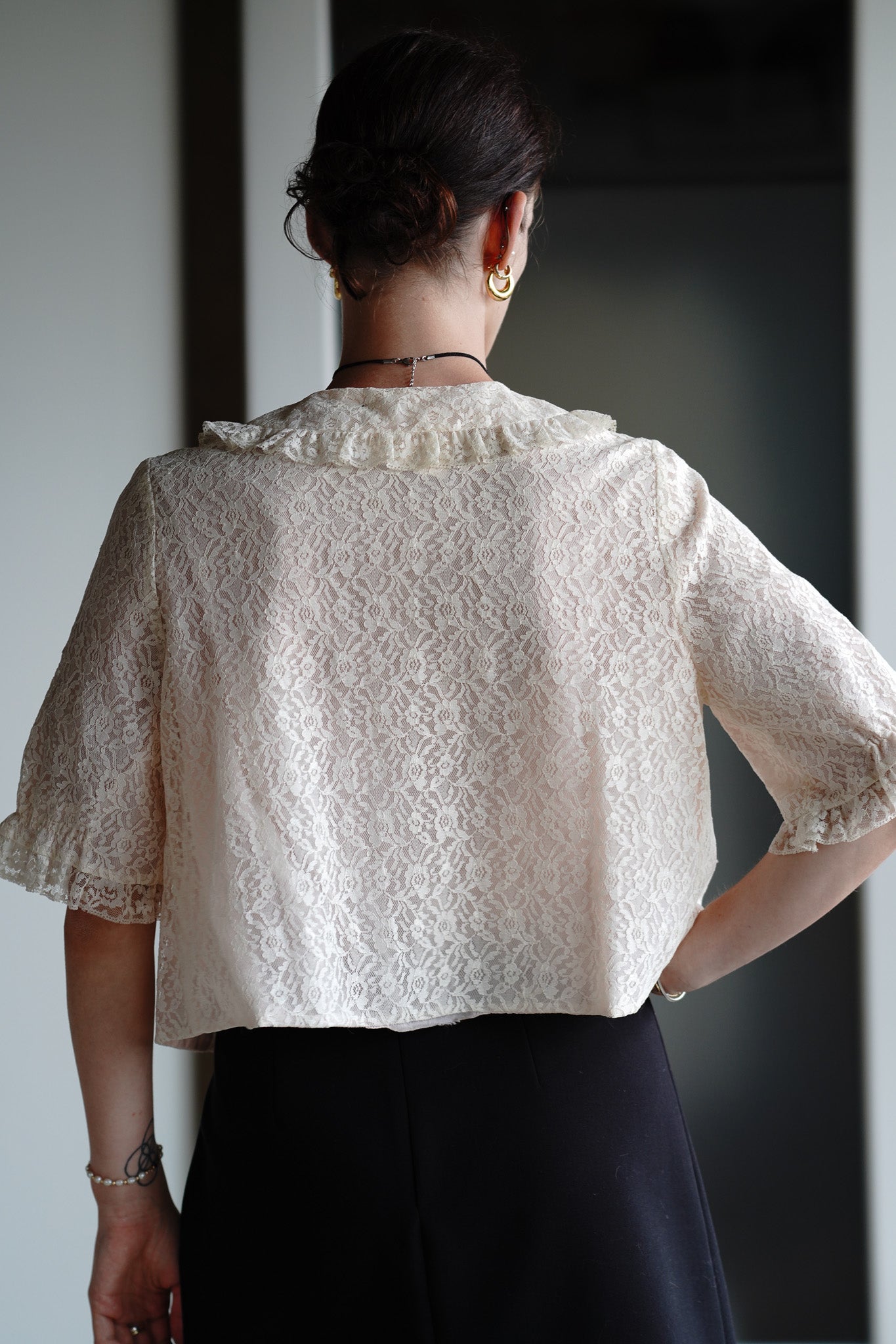 Vintage 50s Lace Bedcoat w/ Satin Bow