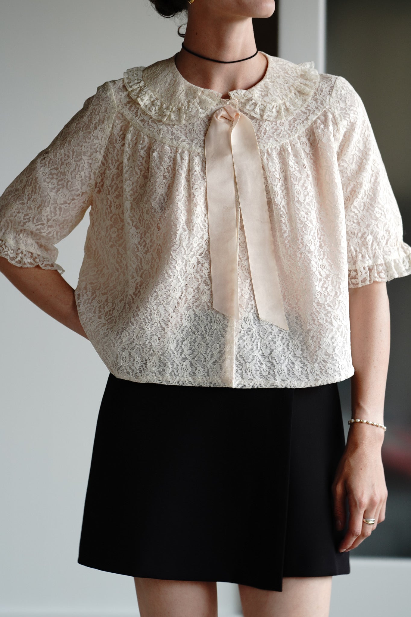 Vintage 50s Lace Bedcoat w/ Satin Bow