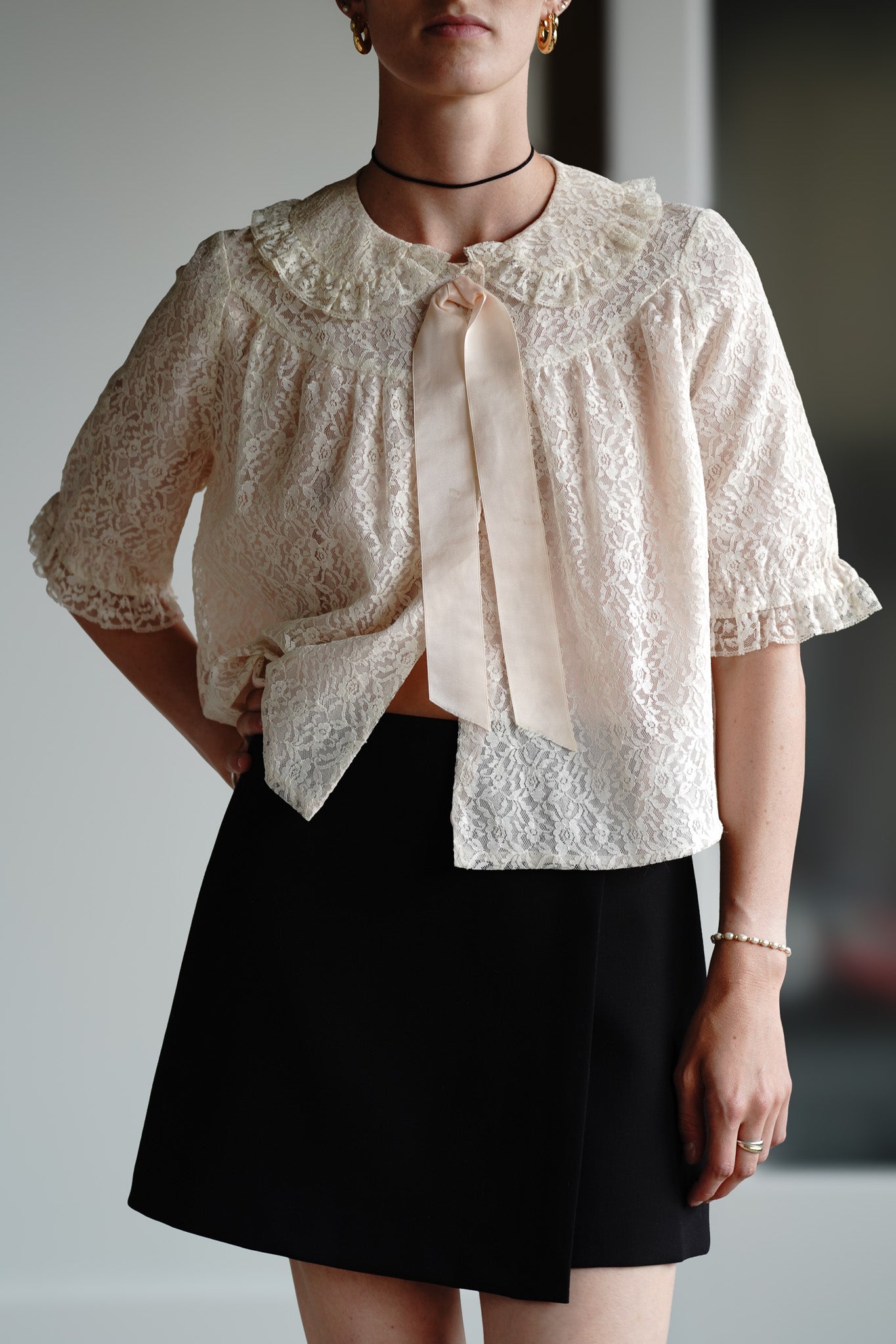 Vintage 50s Lace Bedcoat w/ Satin Bow