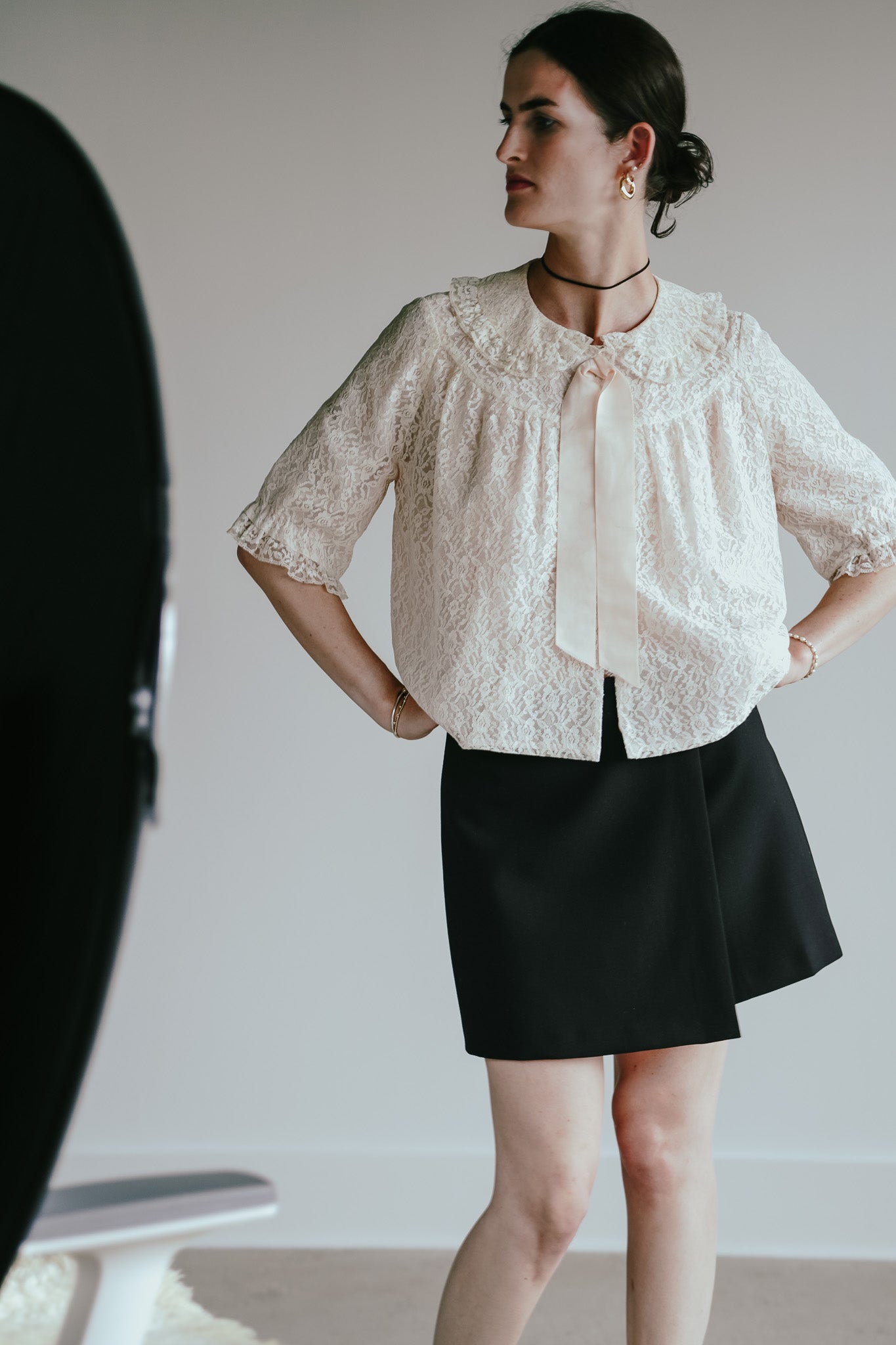 Vintage 50s Lace Bedcoat w/ Satin Bow