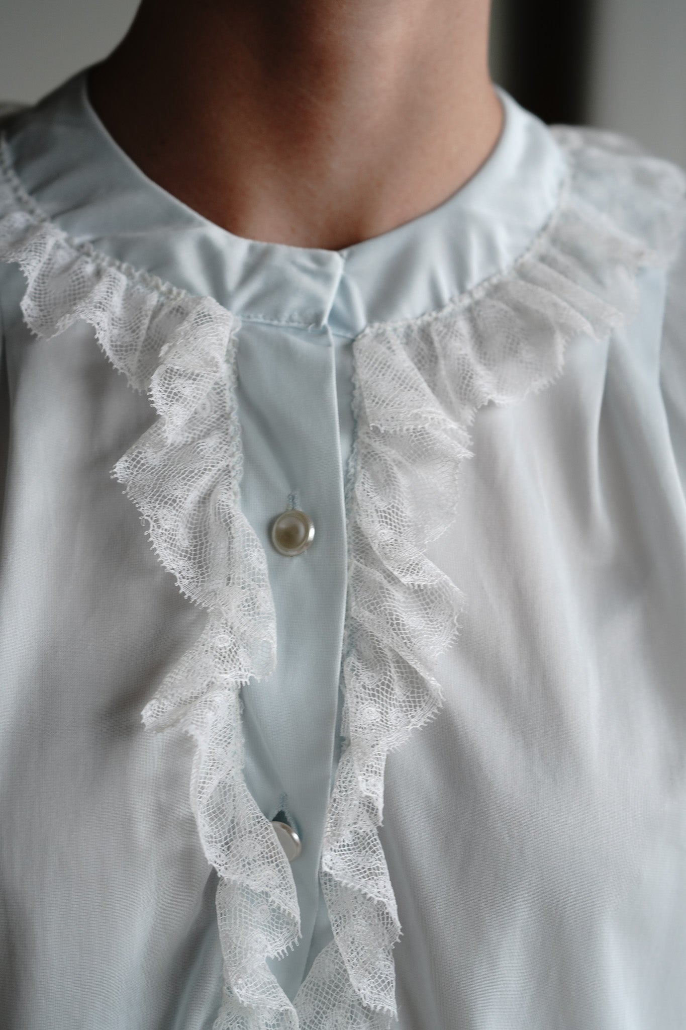 Vintage 60s Baby Blue Peignoir Ruffle Top