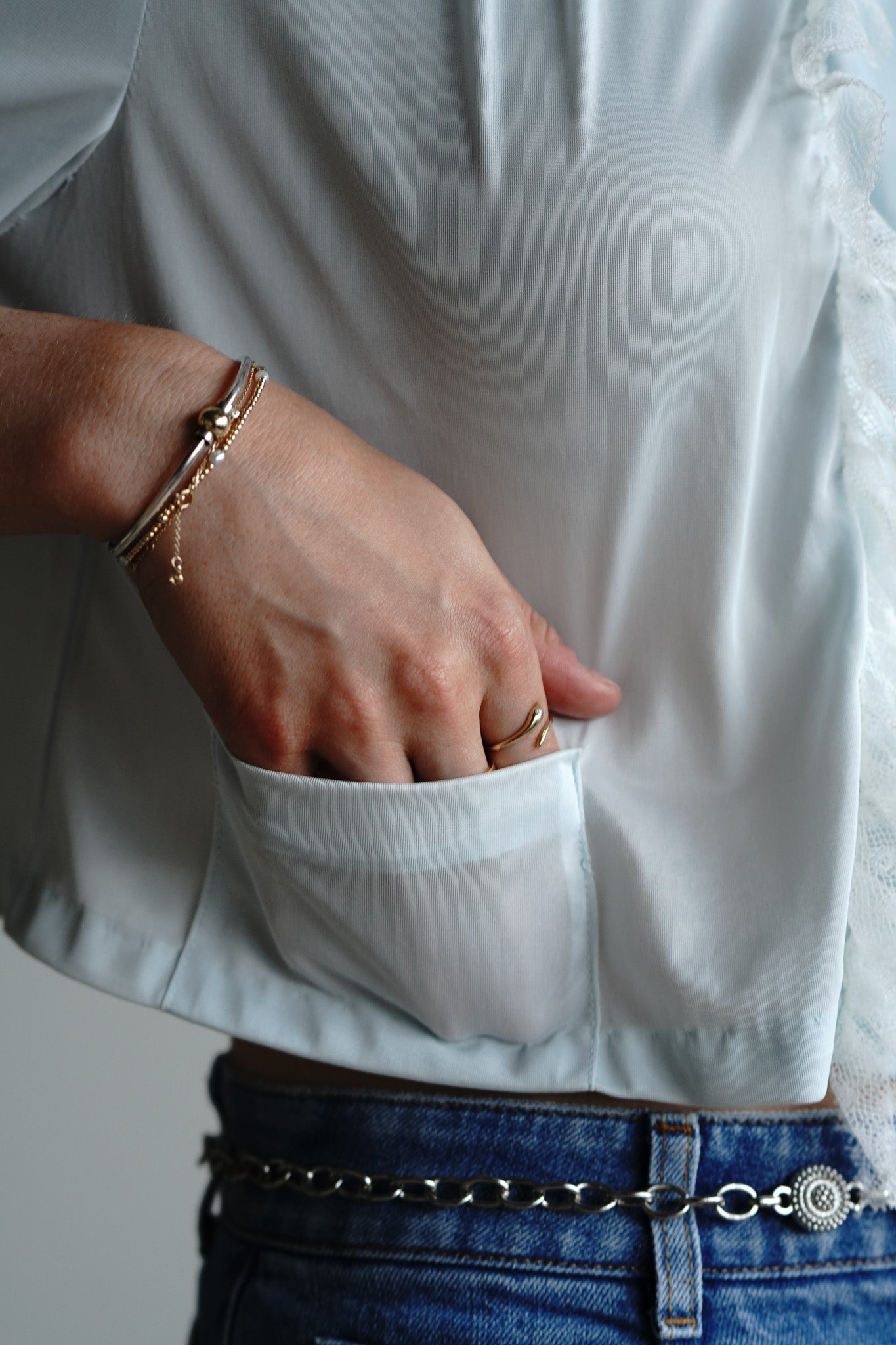 Vintage 60s Baby Blue Peignoir Ruffle Top