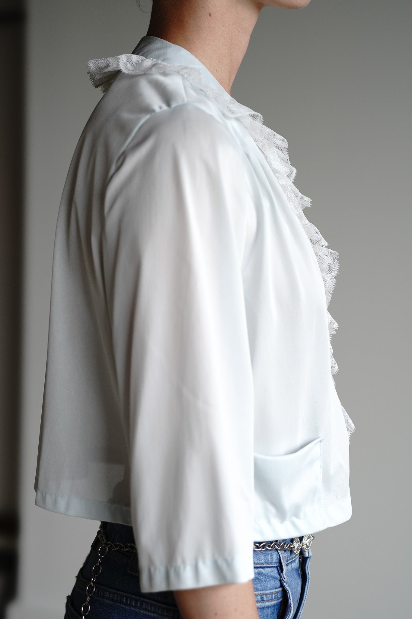 Vintage 60s Baby Blue Peignoir Ruffle Top