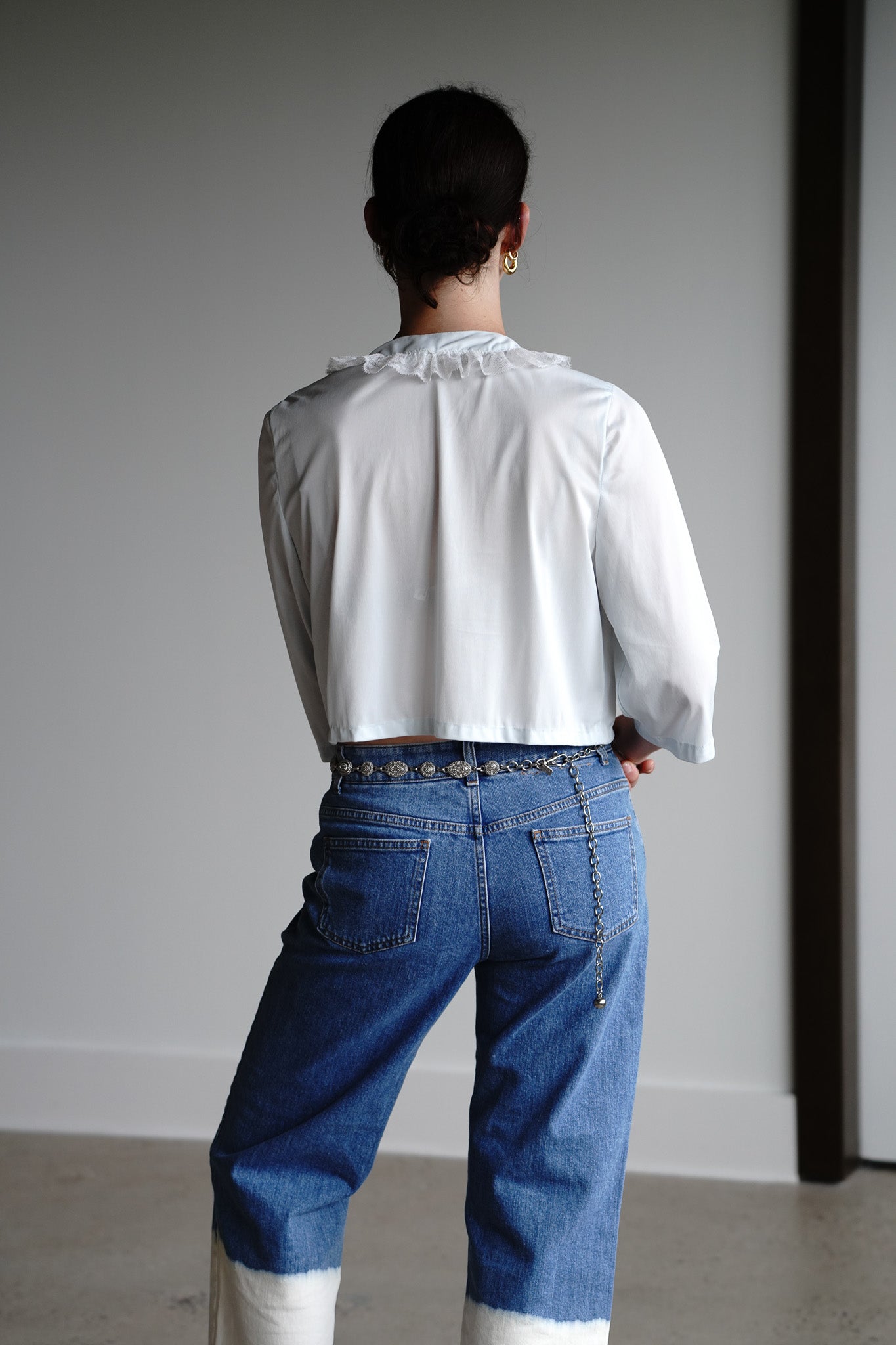 Vintage 60s Baby Blue Peignoir Ruffle Top