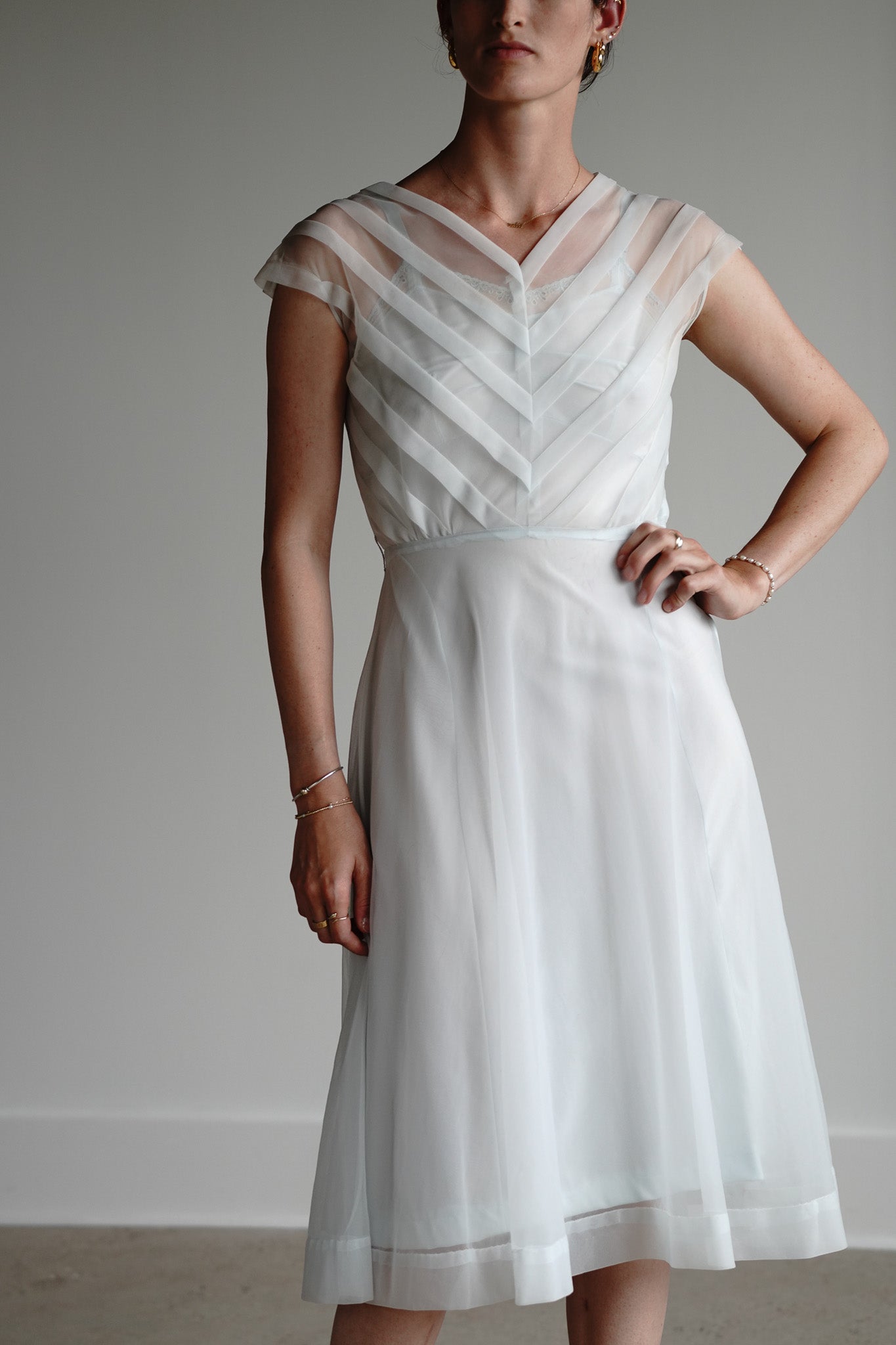 Vintage 50s Sheer Something Blue Dress