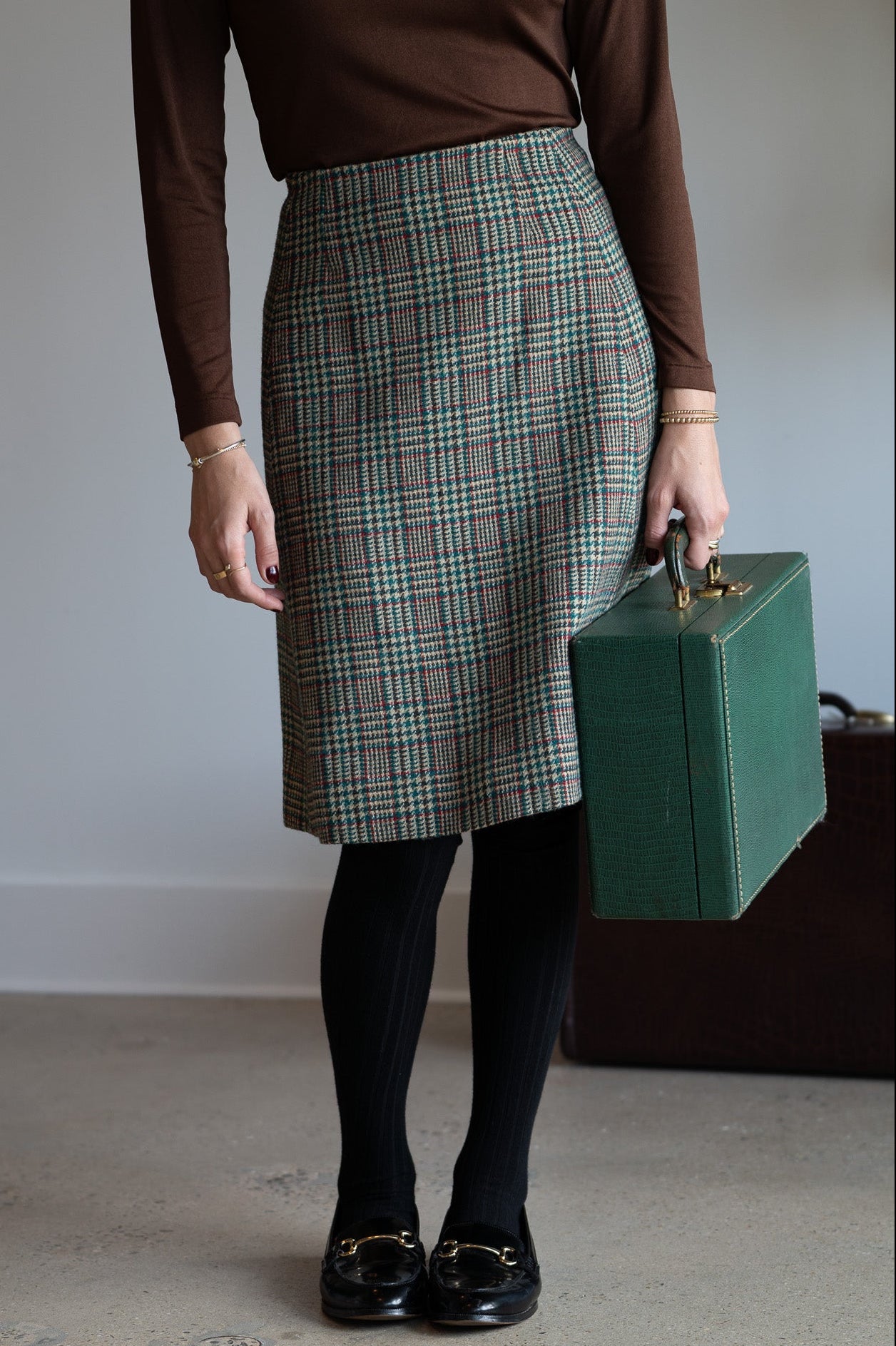 Vintage 60s Glen Check Wool Skirt