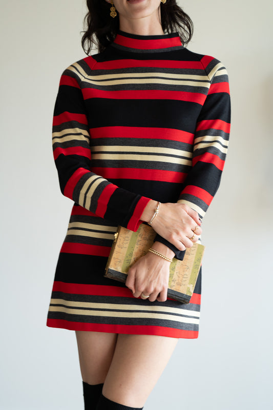 Vintage 60s Mod Smart Stripe Knit Dress