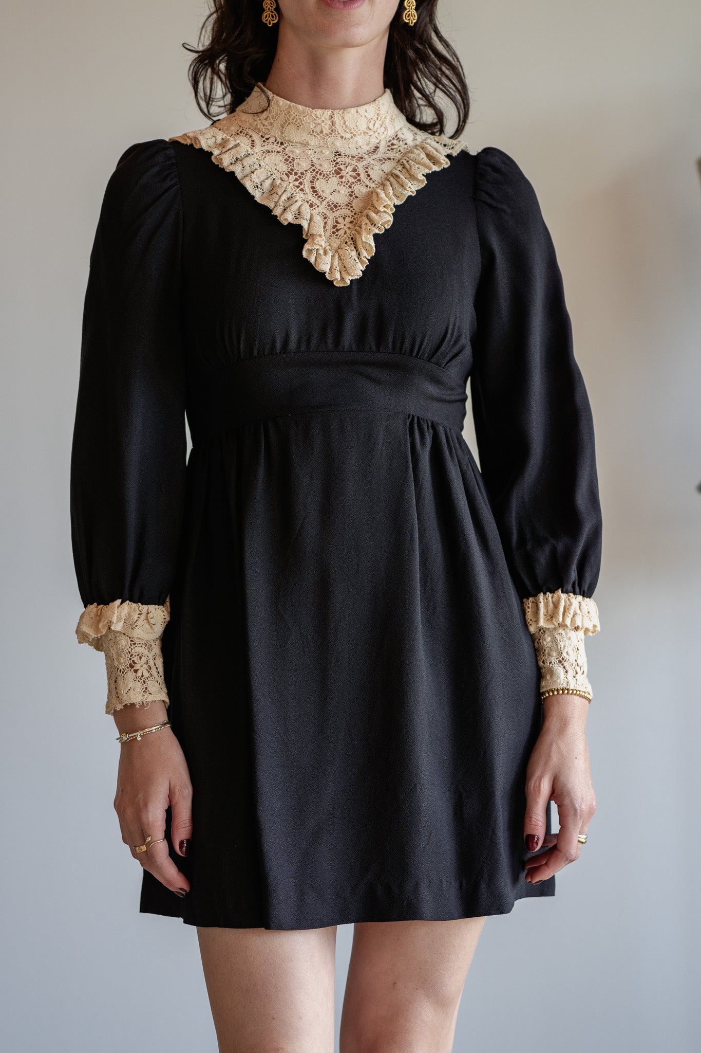 Vintage 60s Handmade Victorian Revival Gothic Mini Dress