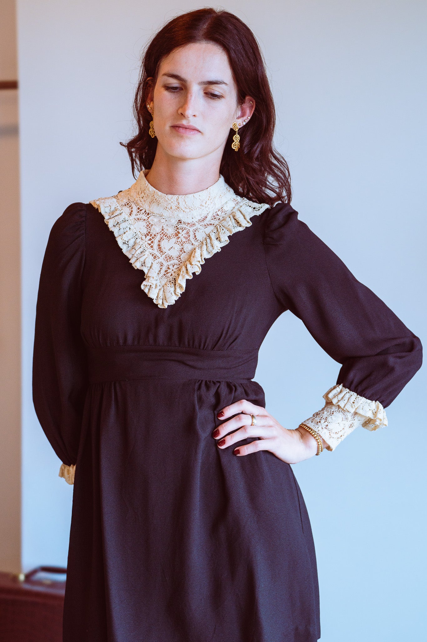 Vintage 60s Handmade Victorian Revival Gothic Mini Dress