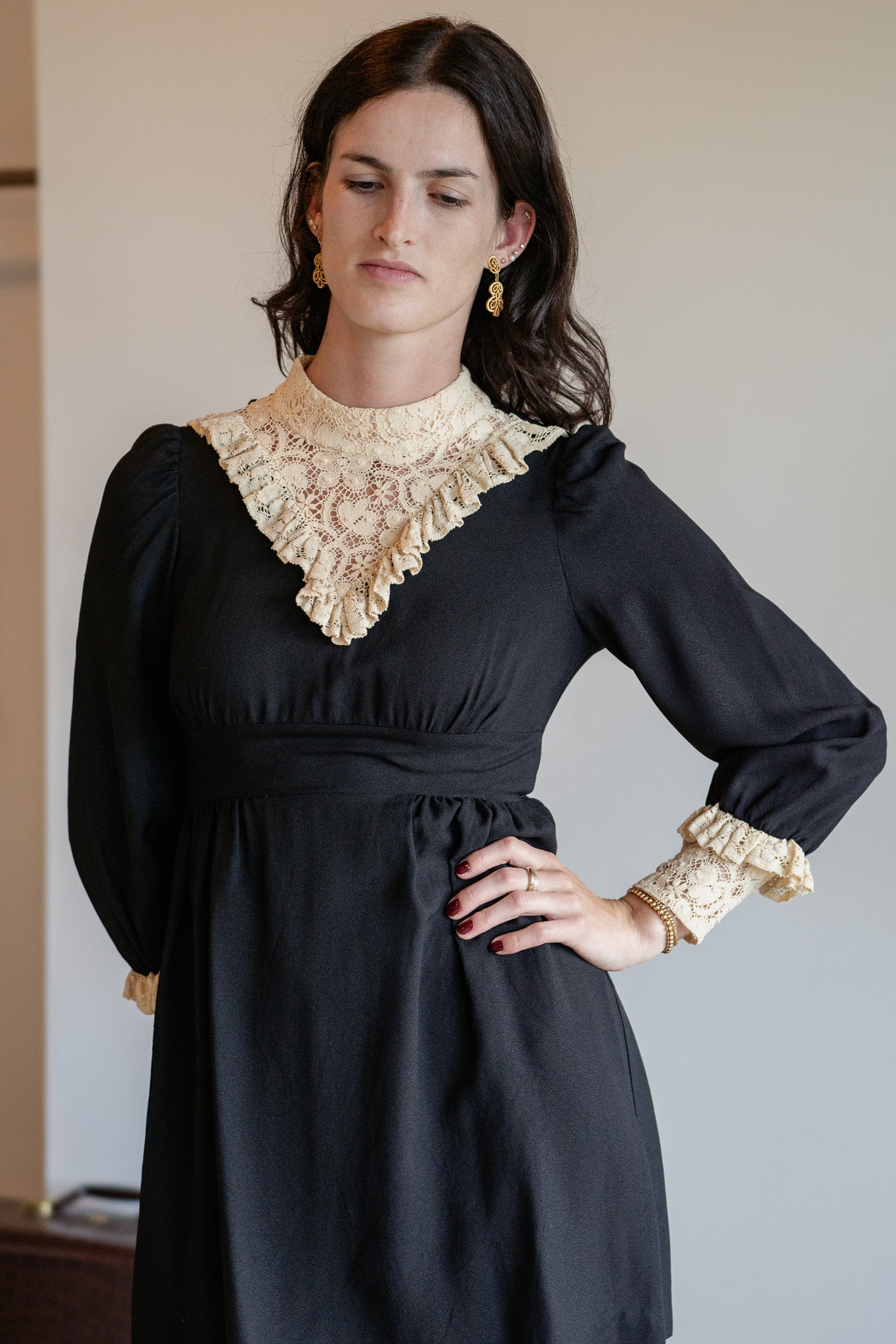 Vintage 60s Handmade Victorian Revival Gothic Mini Dress