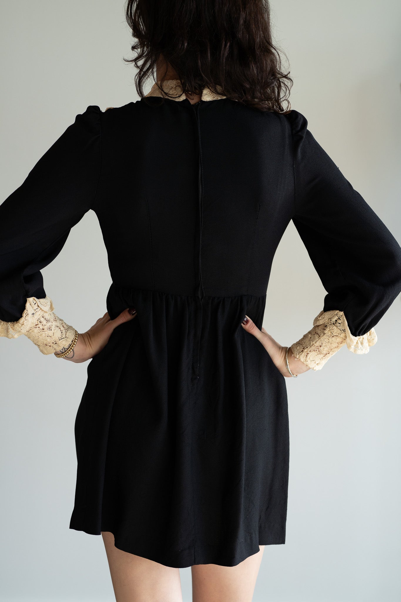 Vintage 60s Handmade Victorian Revival Gothic Mini Dress