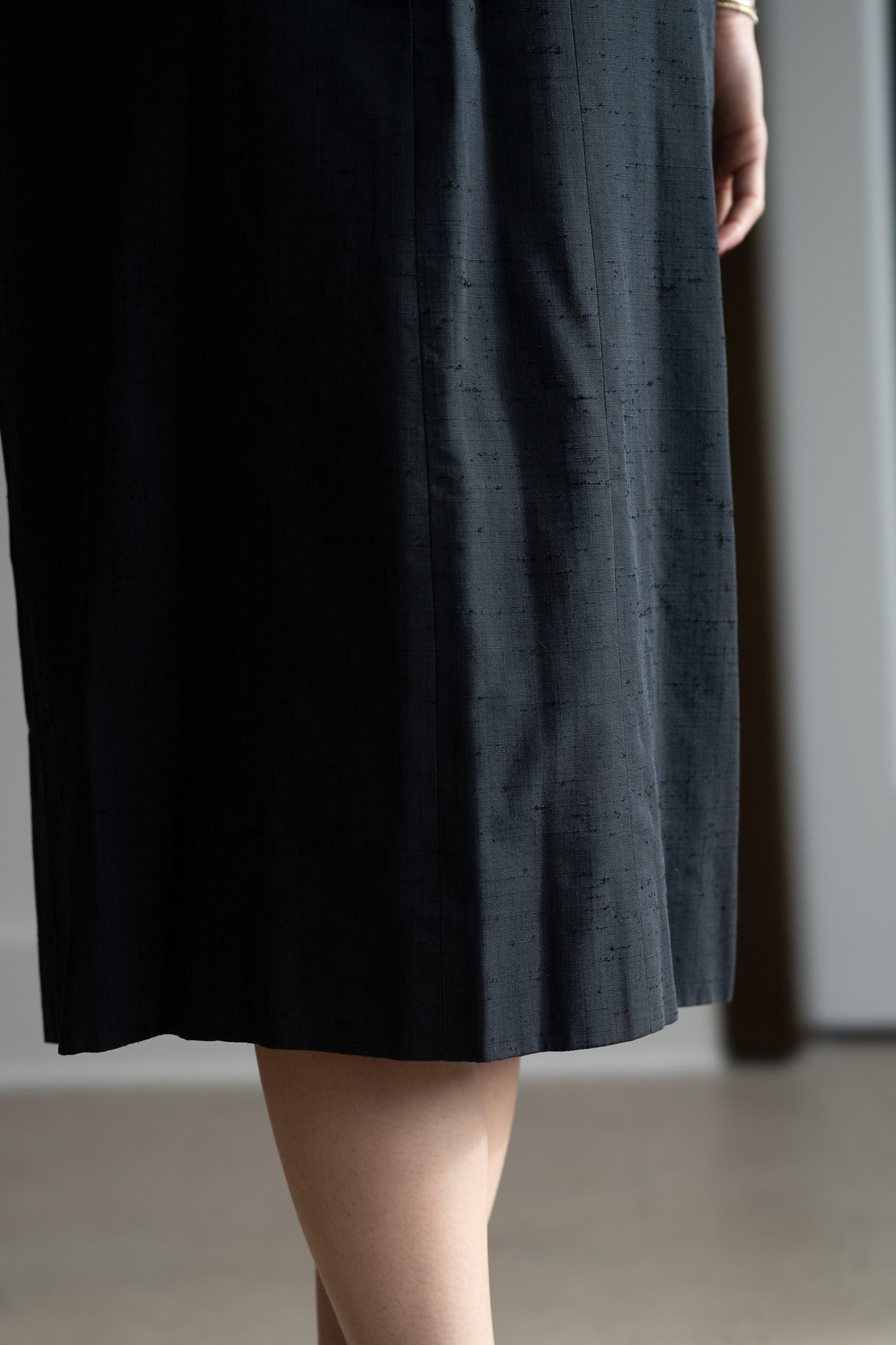 Vintage 50s Silk Shantung Fitted Black Wiggle Dress