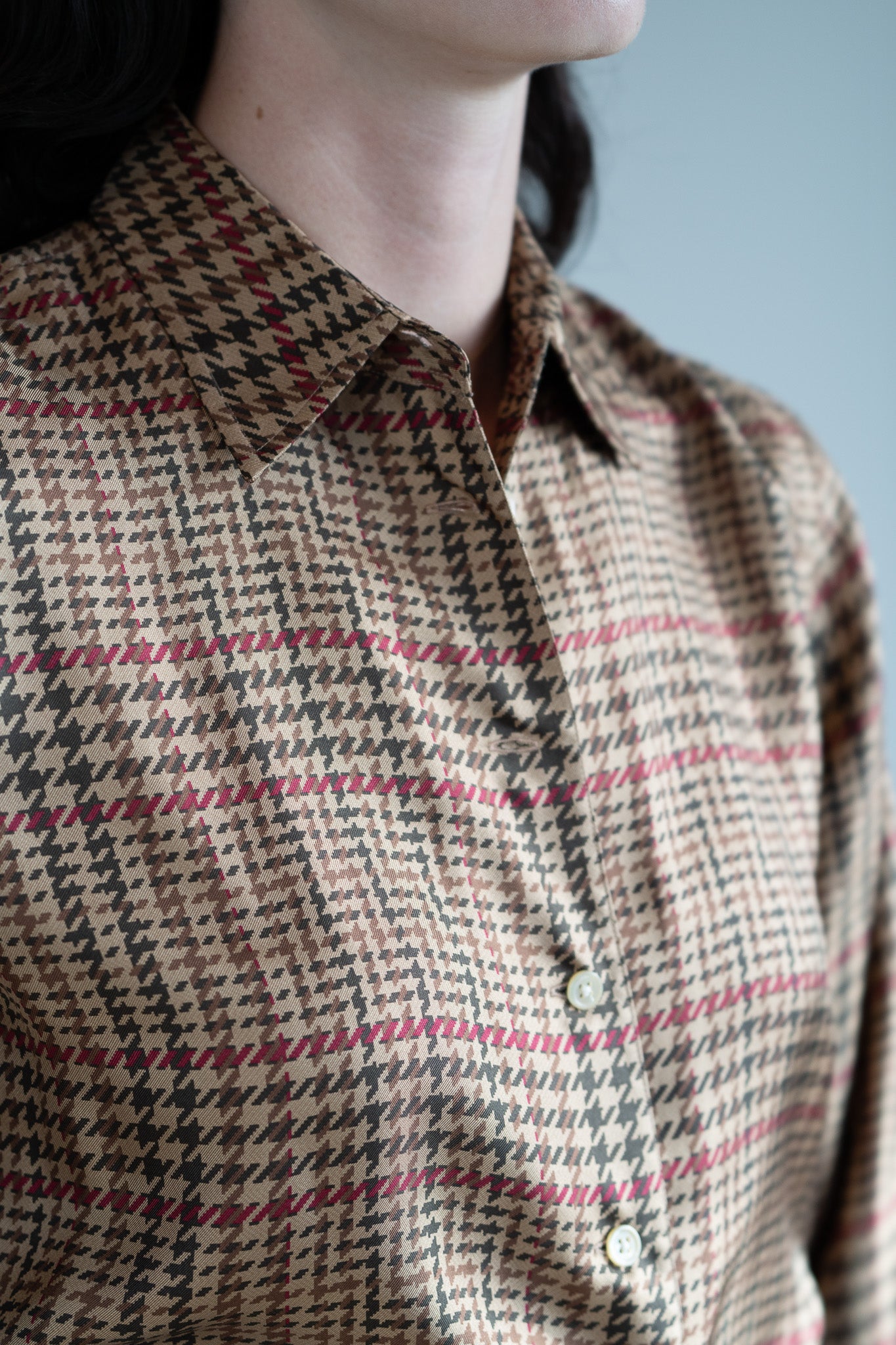 Vintage 90s Silk Houndstooth Equestrian Button Up