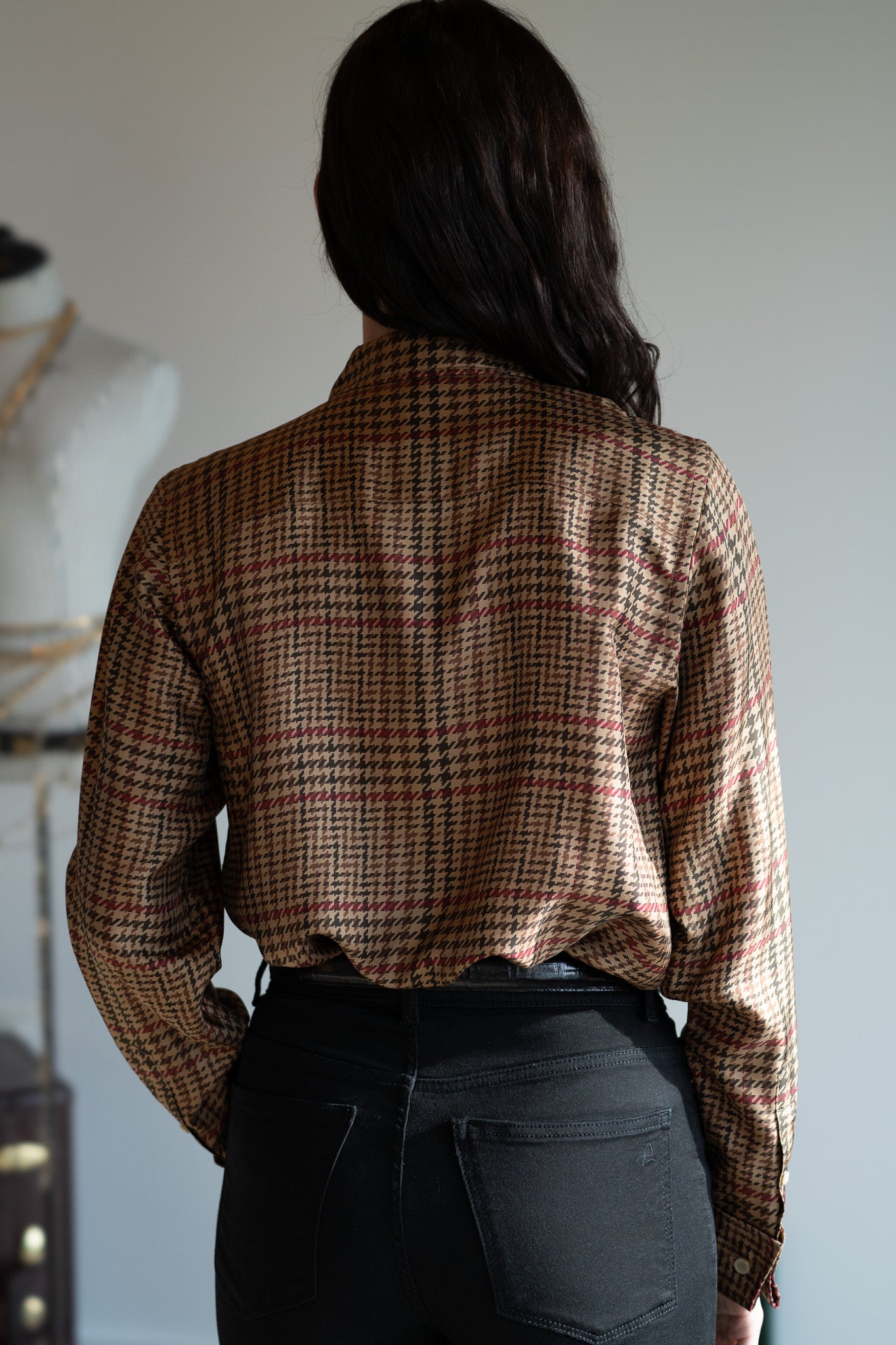 Vintage 90s Silk Houndstooth Equestrian Button Up