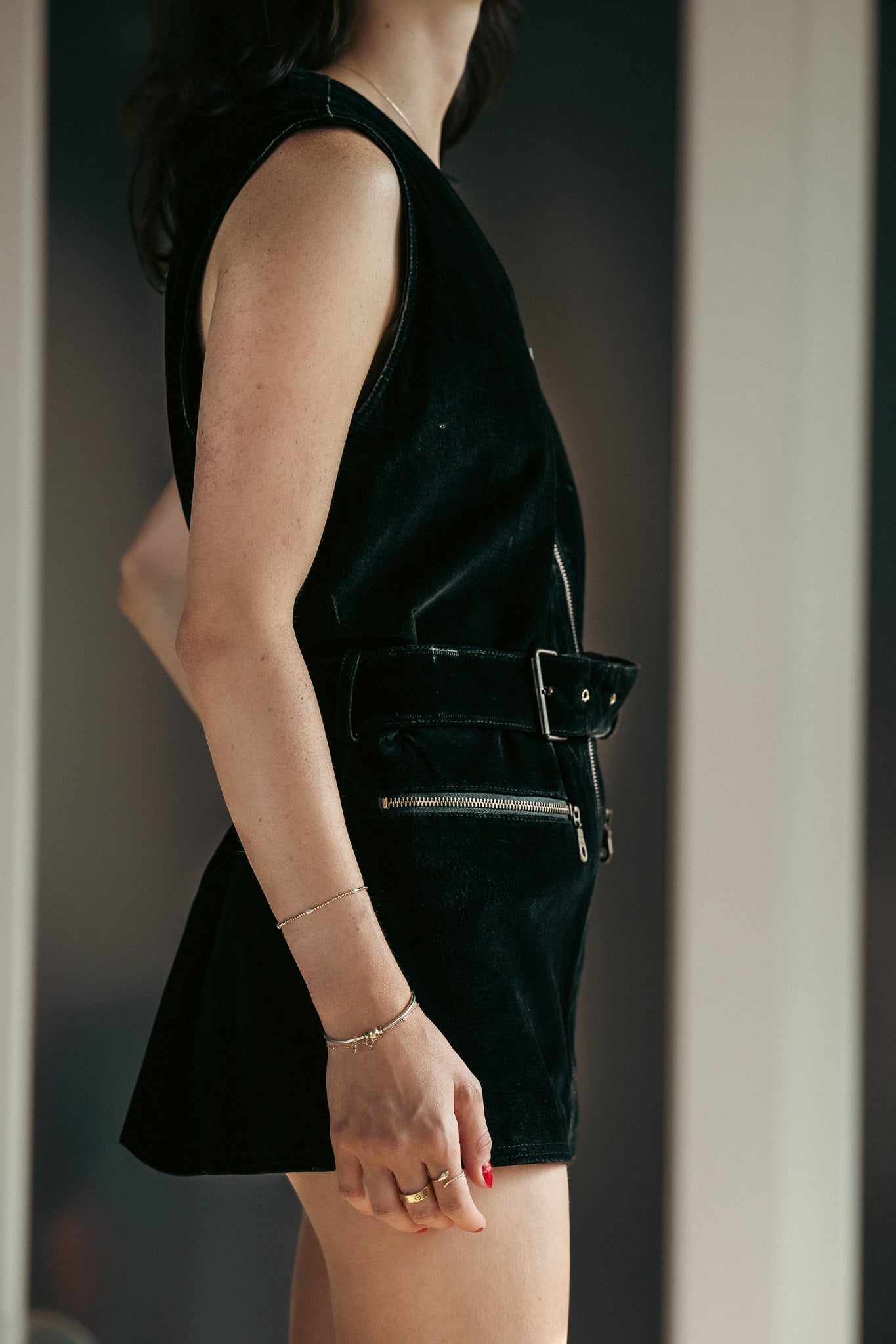 Vintage Suede Zip Front Micro Dress