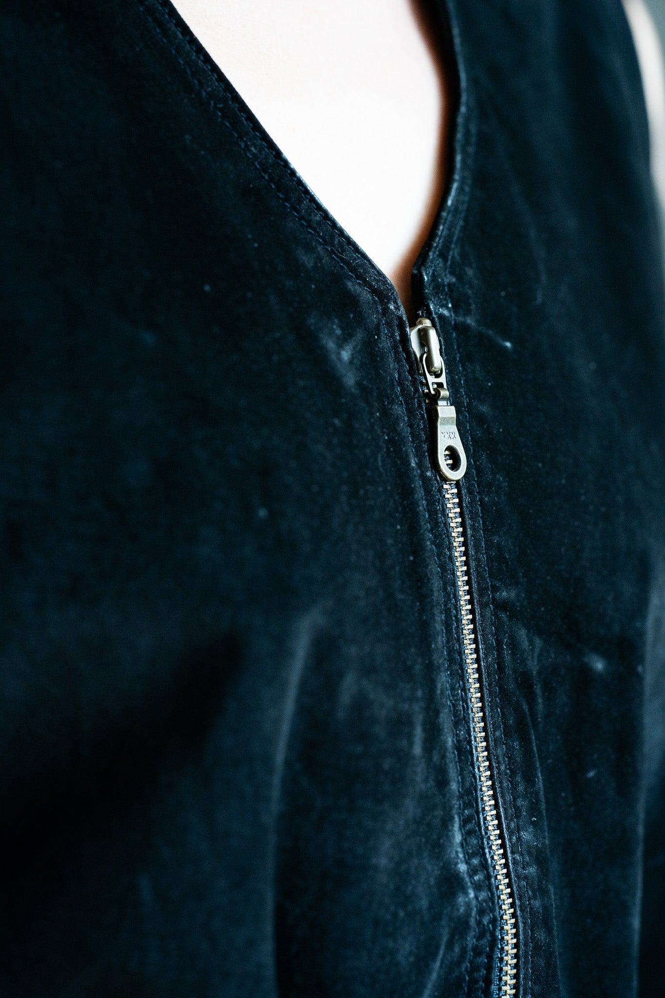 Vintage Suede Zip Front Micro Dress