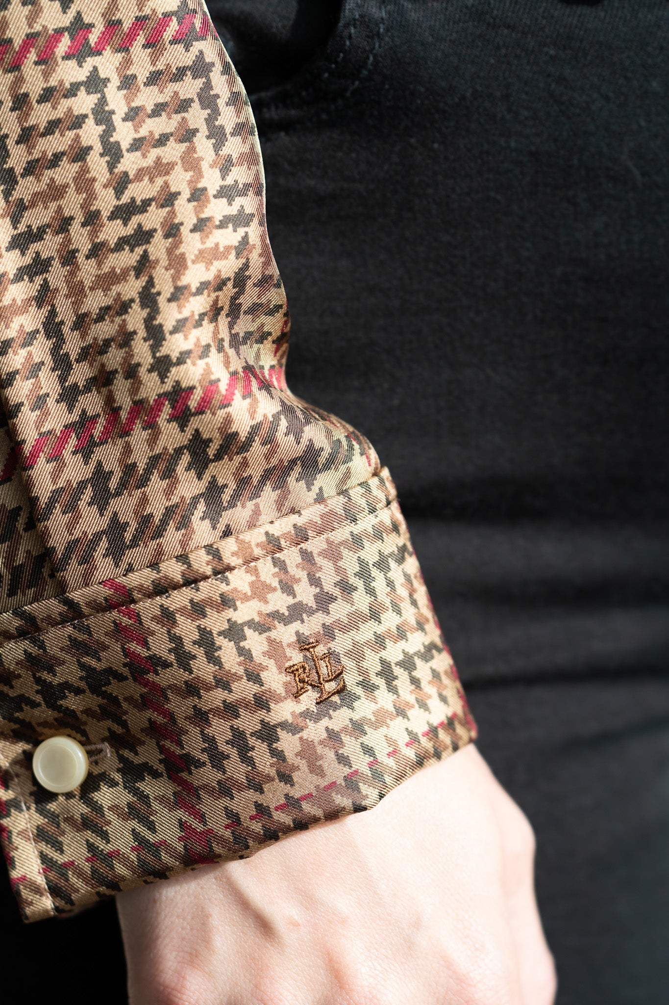 Vintage 90s Silk Houndstooth Equestrian Button Up