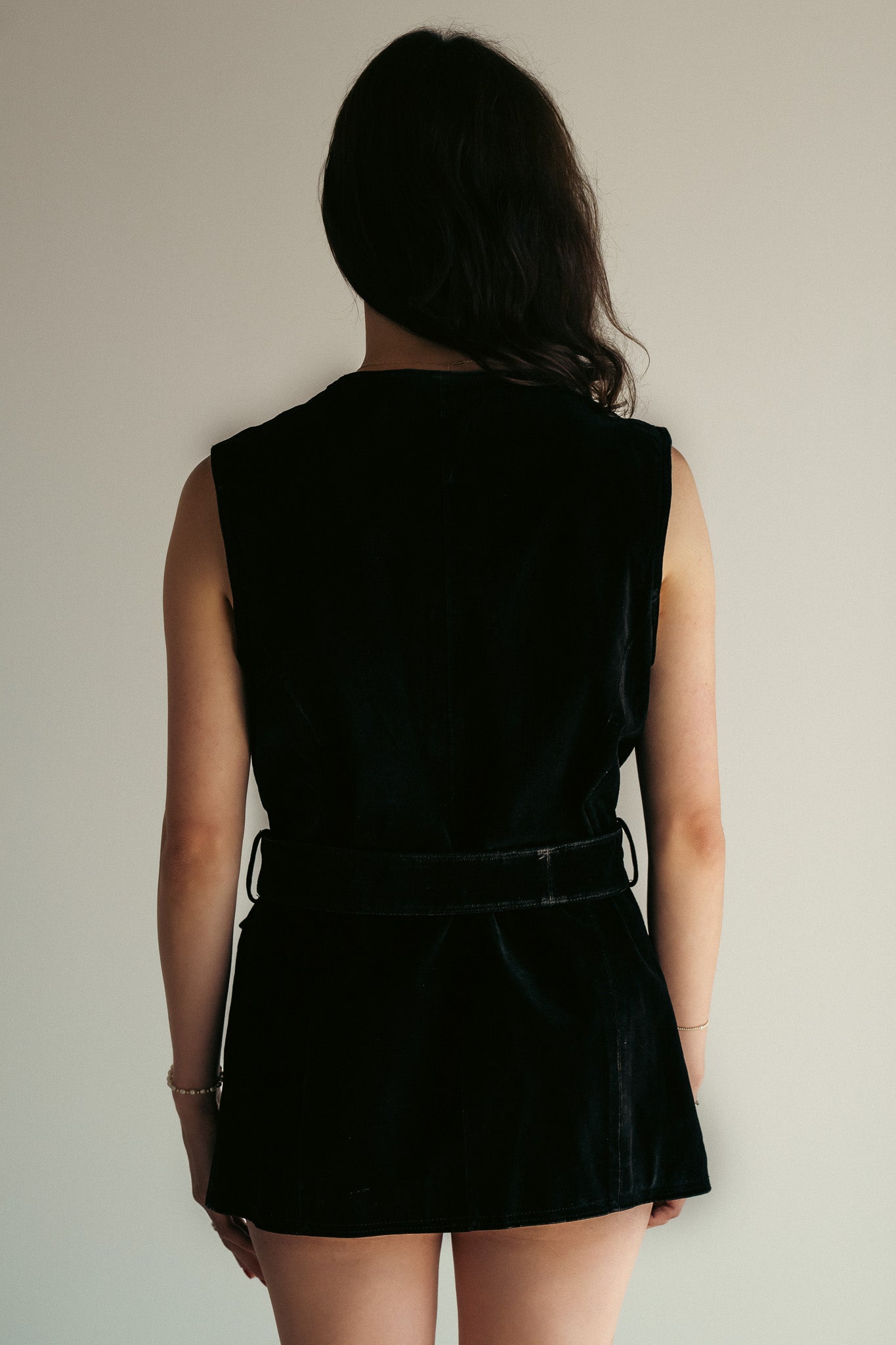 Vintage Suede Zip Front Micro Dress