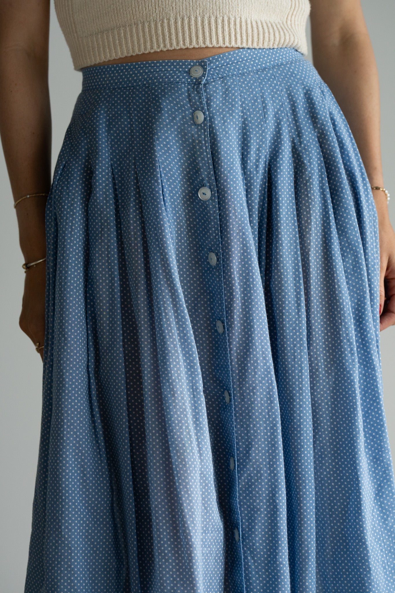 Vintage Swiss Dot Cotton Midi Skirt