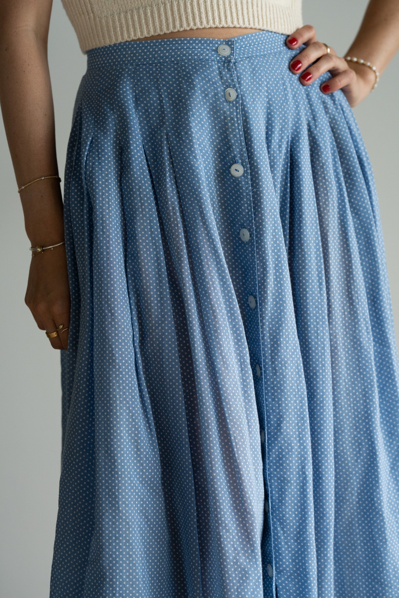 Vintage Swiss Dot Cotton Midi Skirt