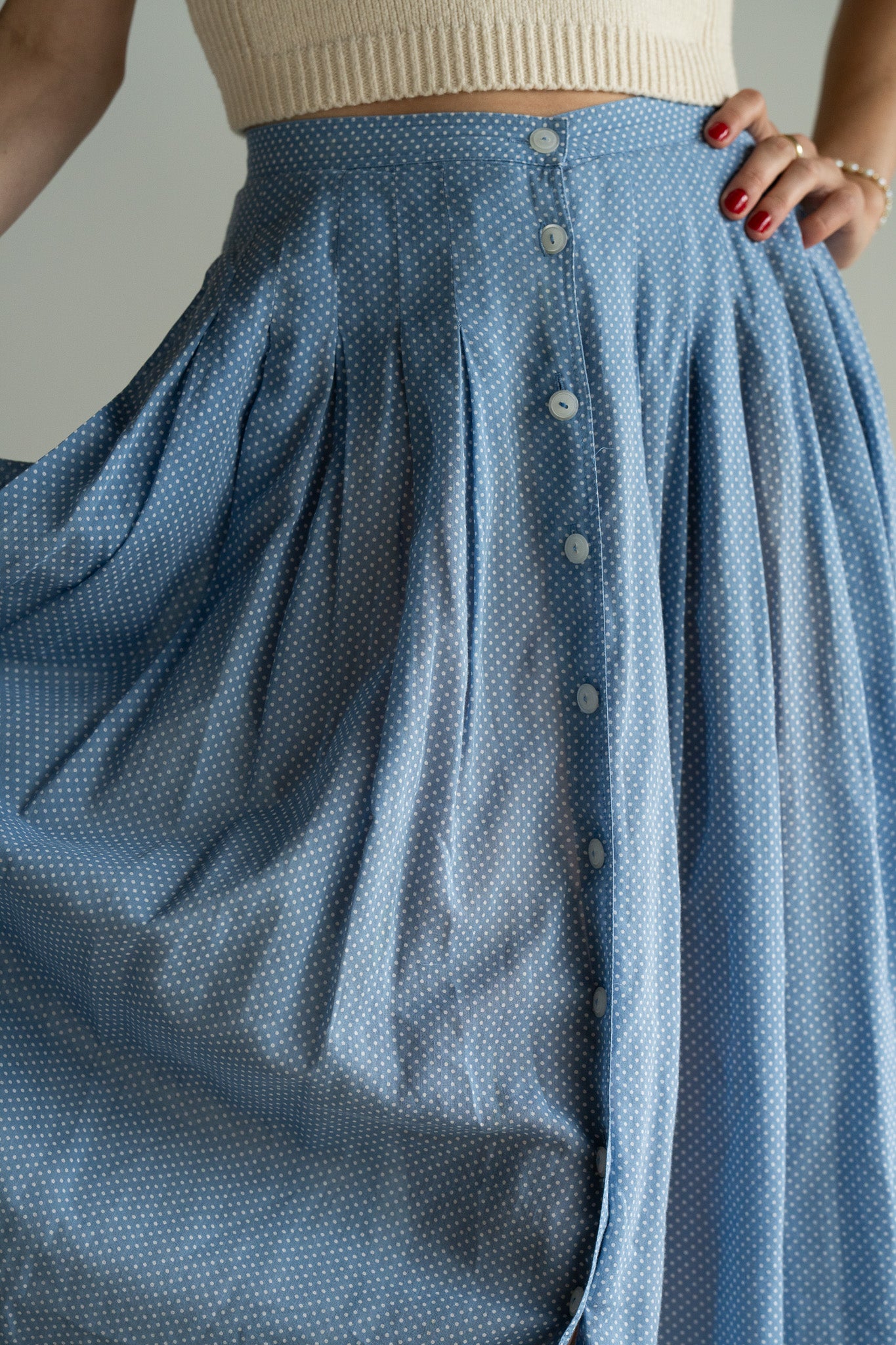 Vintage Swiss Dot Cotton Midi Skirt