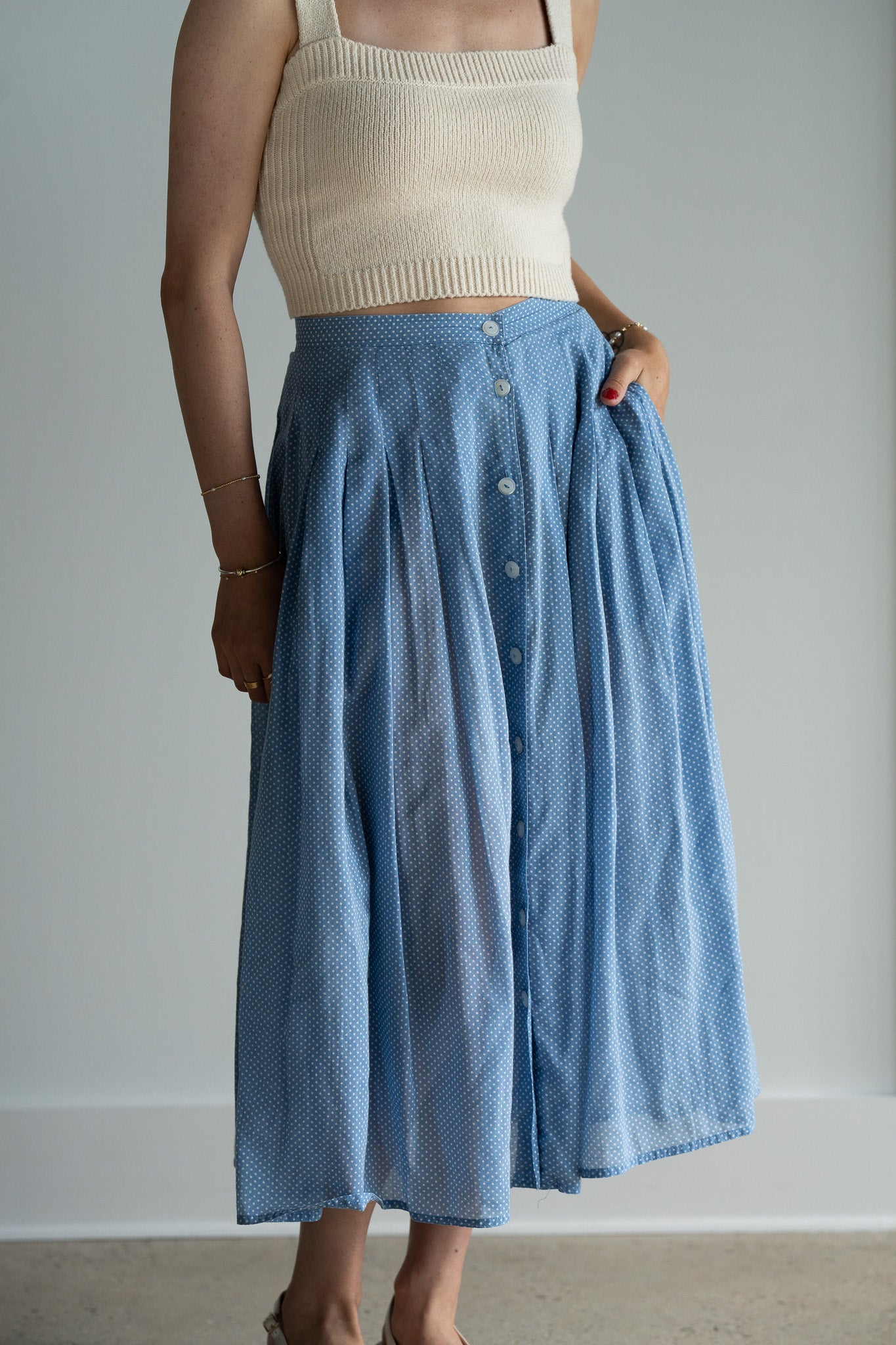 Vintage Swiss Dot Cotton Midi Skirt