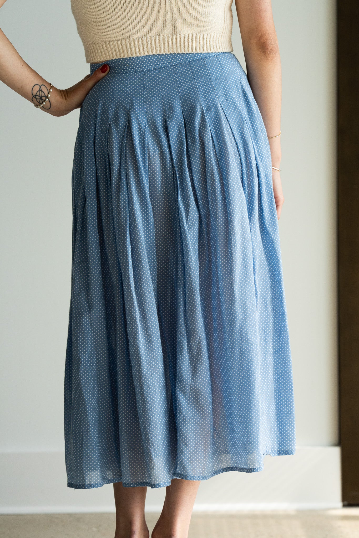 Vintage Swiss Dot Cotton Midi Skirt