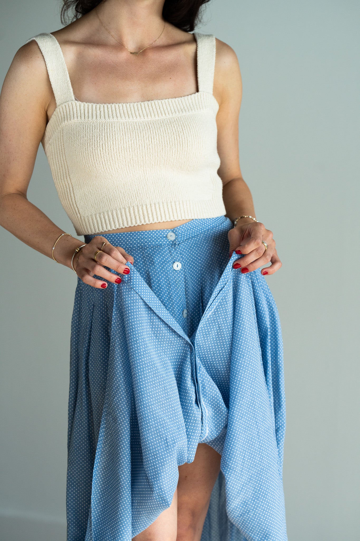 Vintage Swiss Dot Cotton Midi Skirt