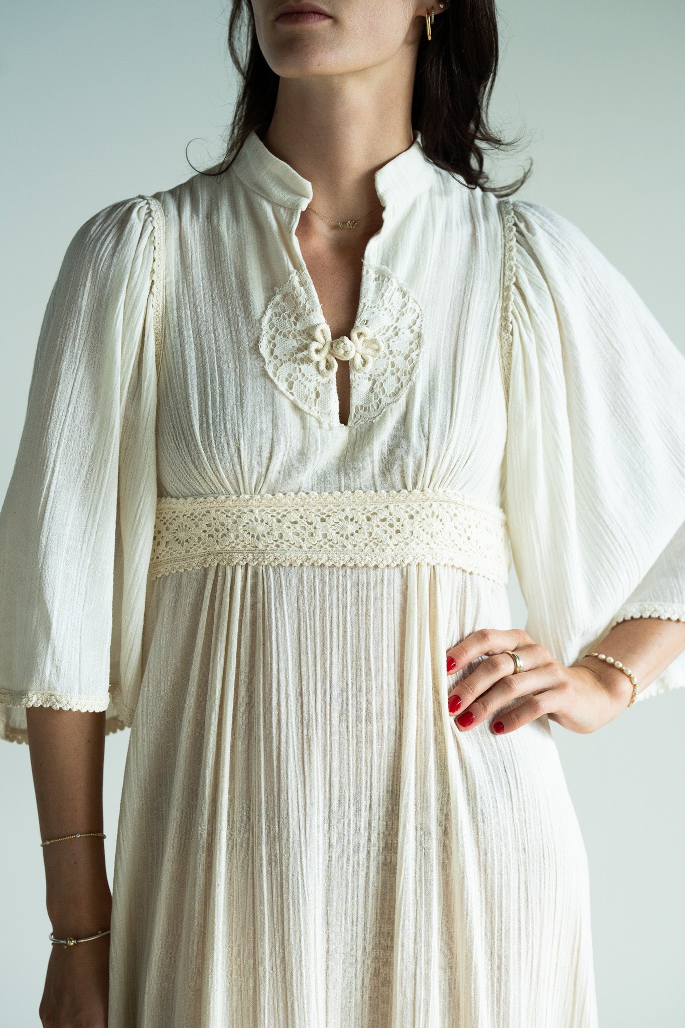 Vintage 70s Bohemian Cotton Gauze Dress