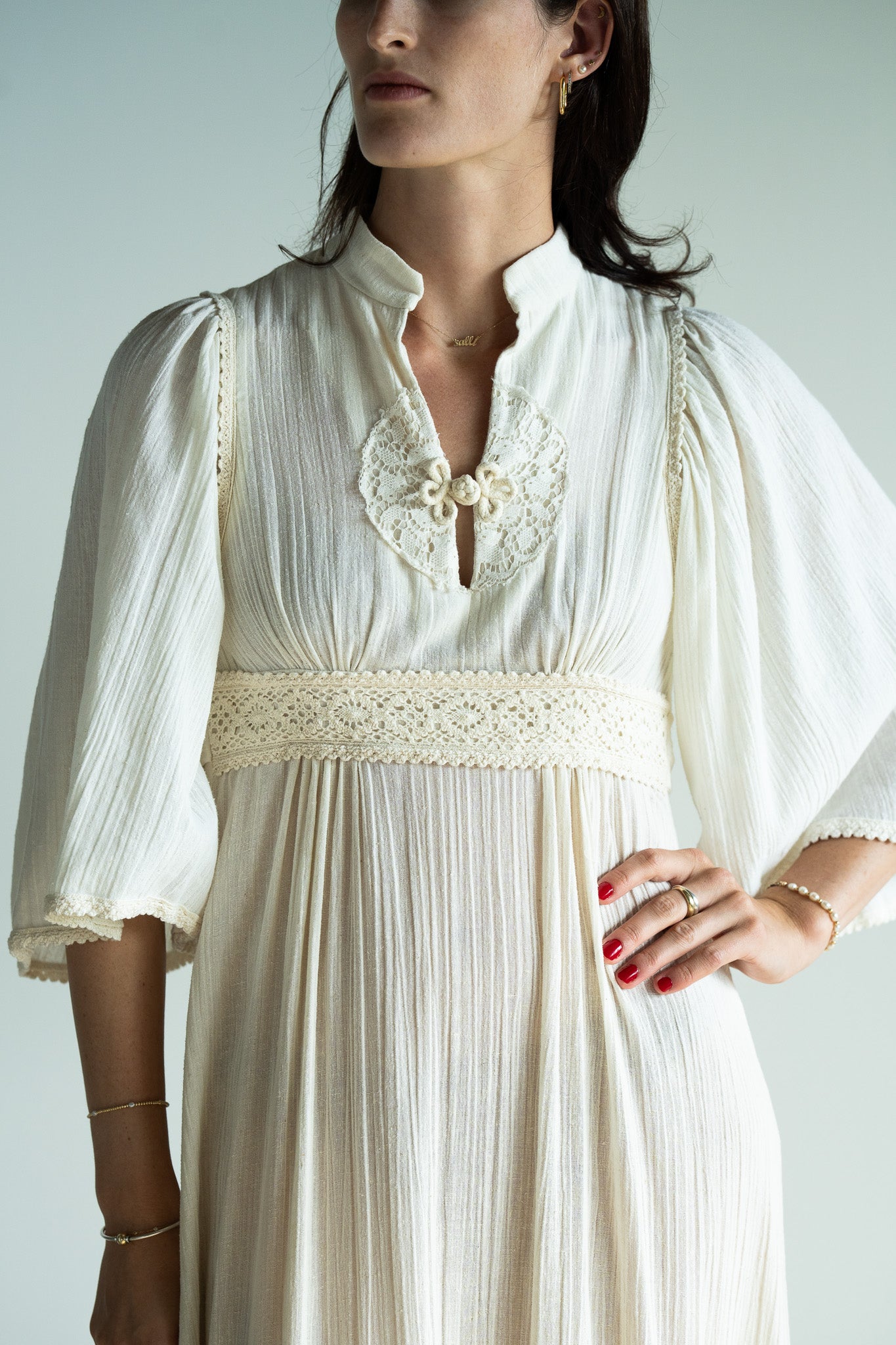 Vintage 70s Bohemian Cotton Gauze Dress