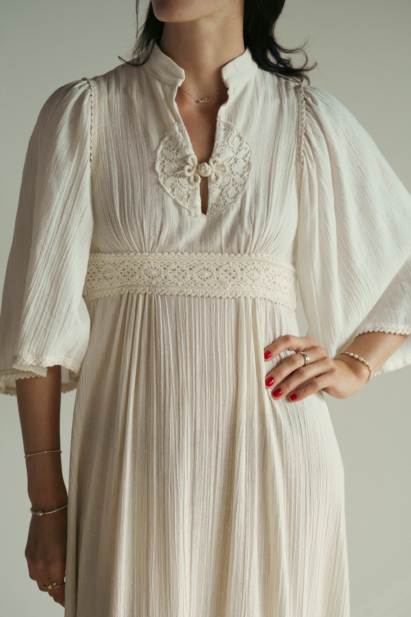 Vintage 70s Bohemian Cotton Gauze Dress
