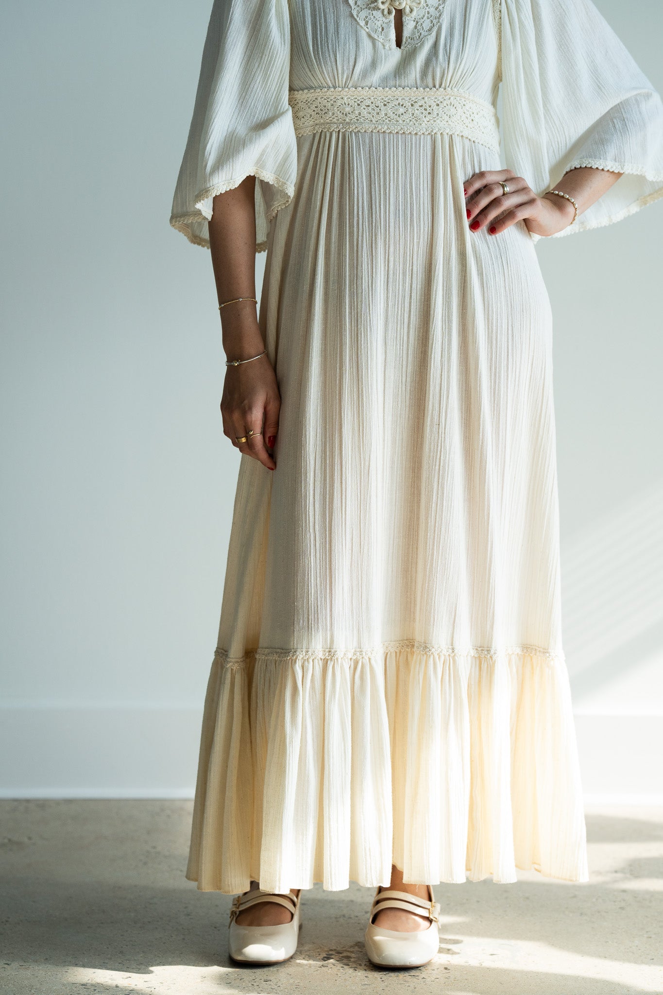 Vintage 70s Bohemian Cotton Gauze Dress