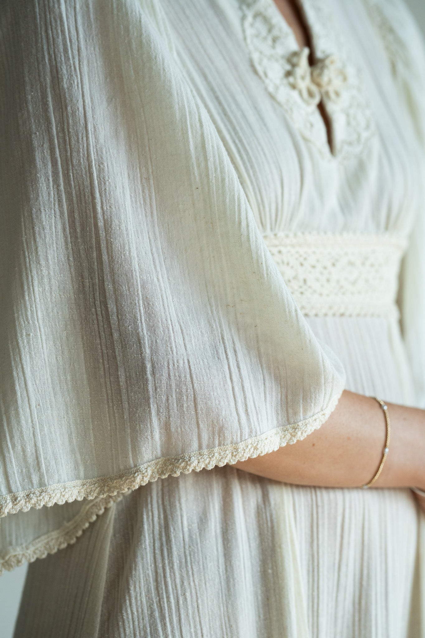 Vintage 70s Bohemian Cotton Gauze Dress