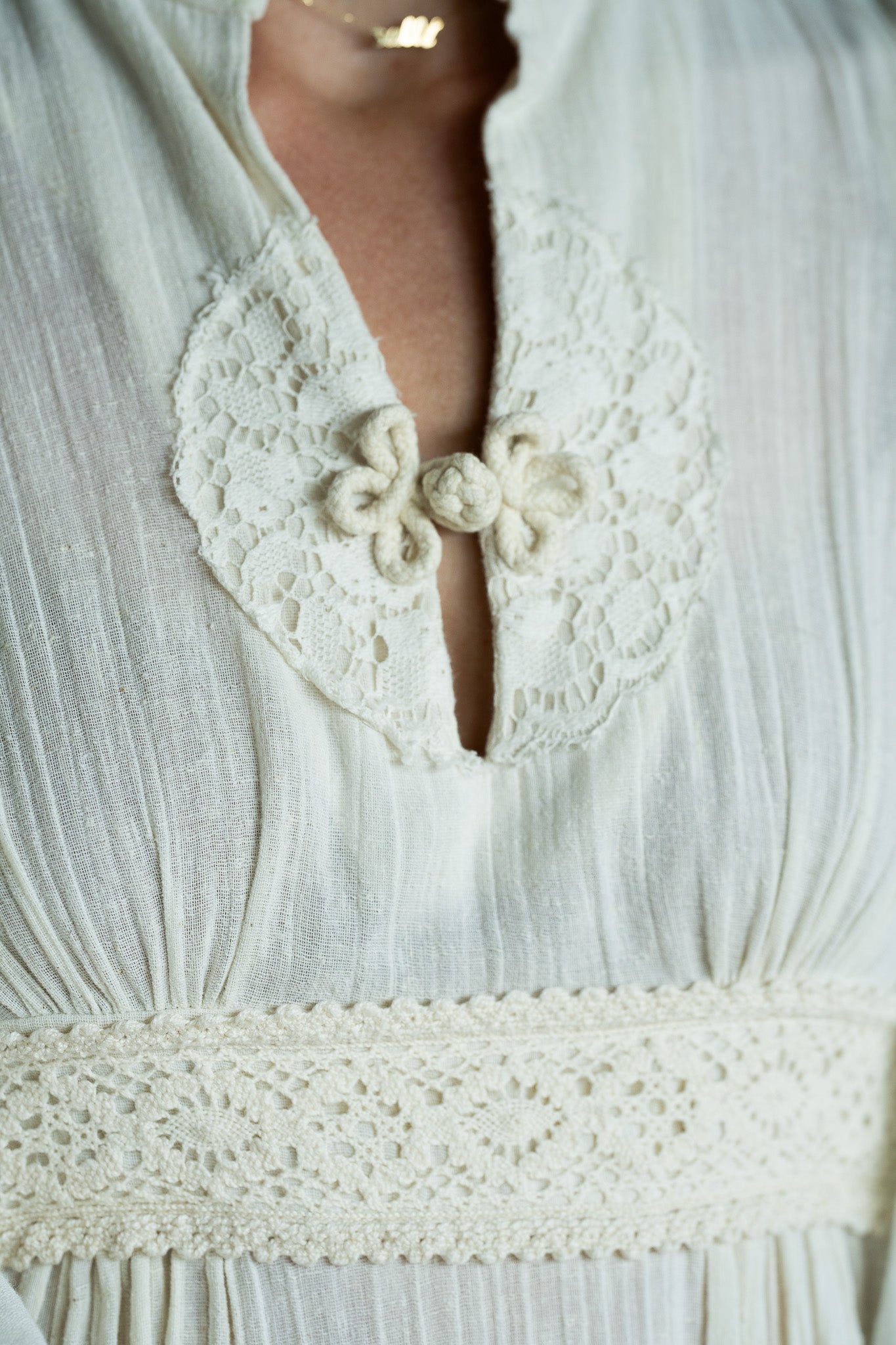 Vintage 70s Bohemian Cotton Gauze Dress