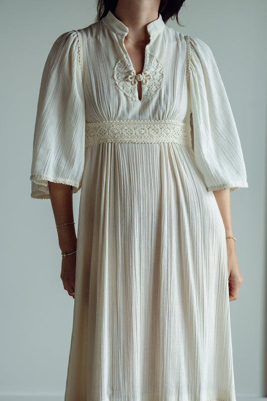 Vintage 70s Bohemian Cotton Gauze Dress