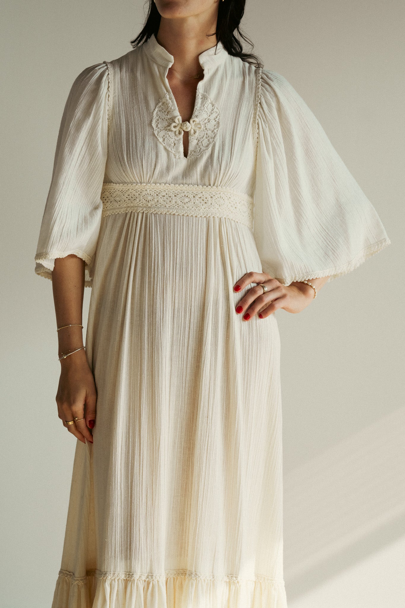 Vintage 70s Bohemian Cotton Gauze Dress