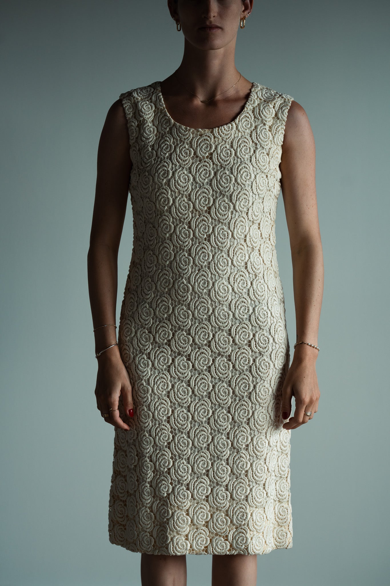 Vintage 60s Silk Lace Bridal Shift Dress