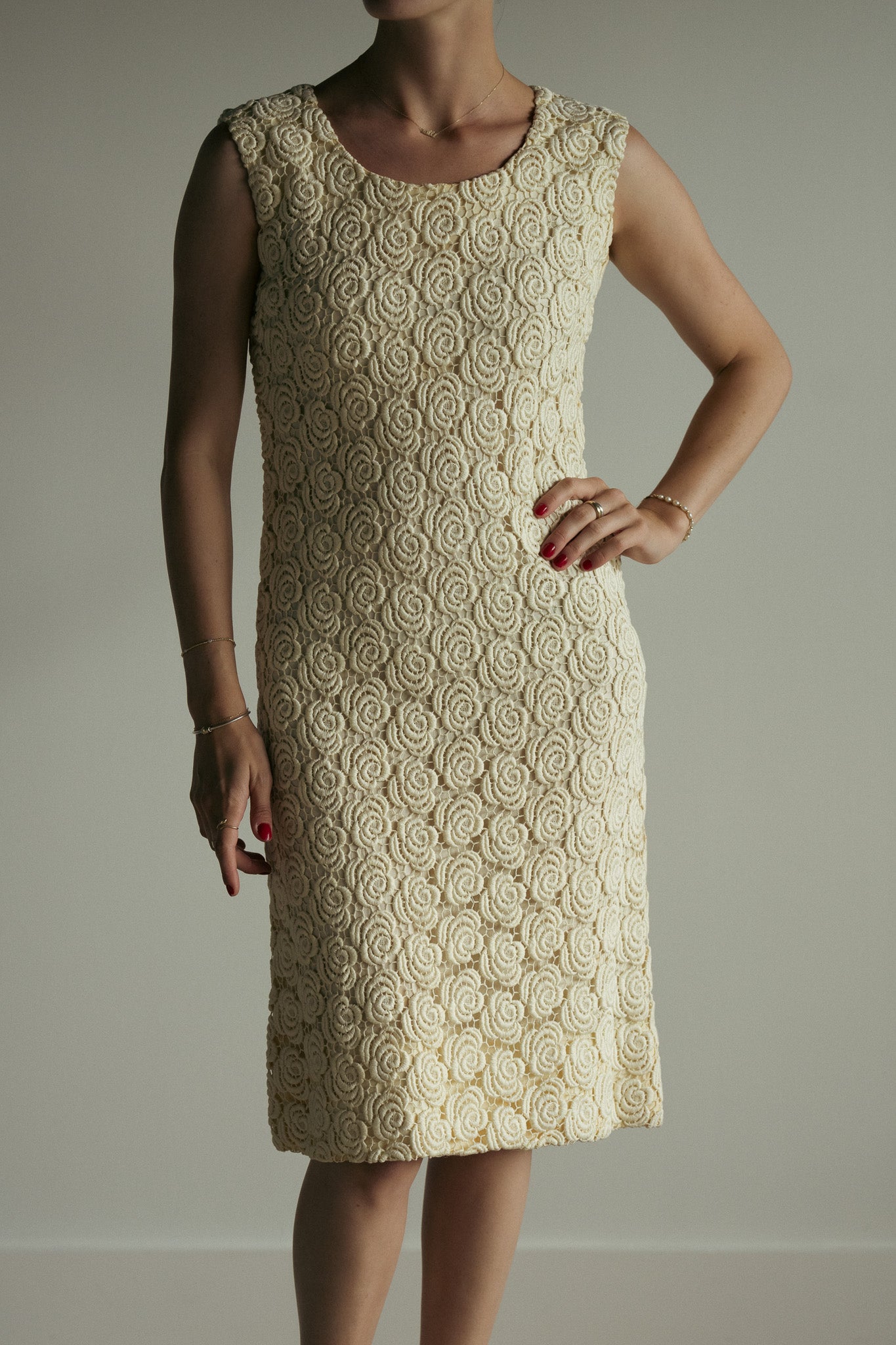 Vintage 60s Silk Lace Bridal Shift Dress