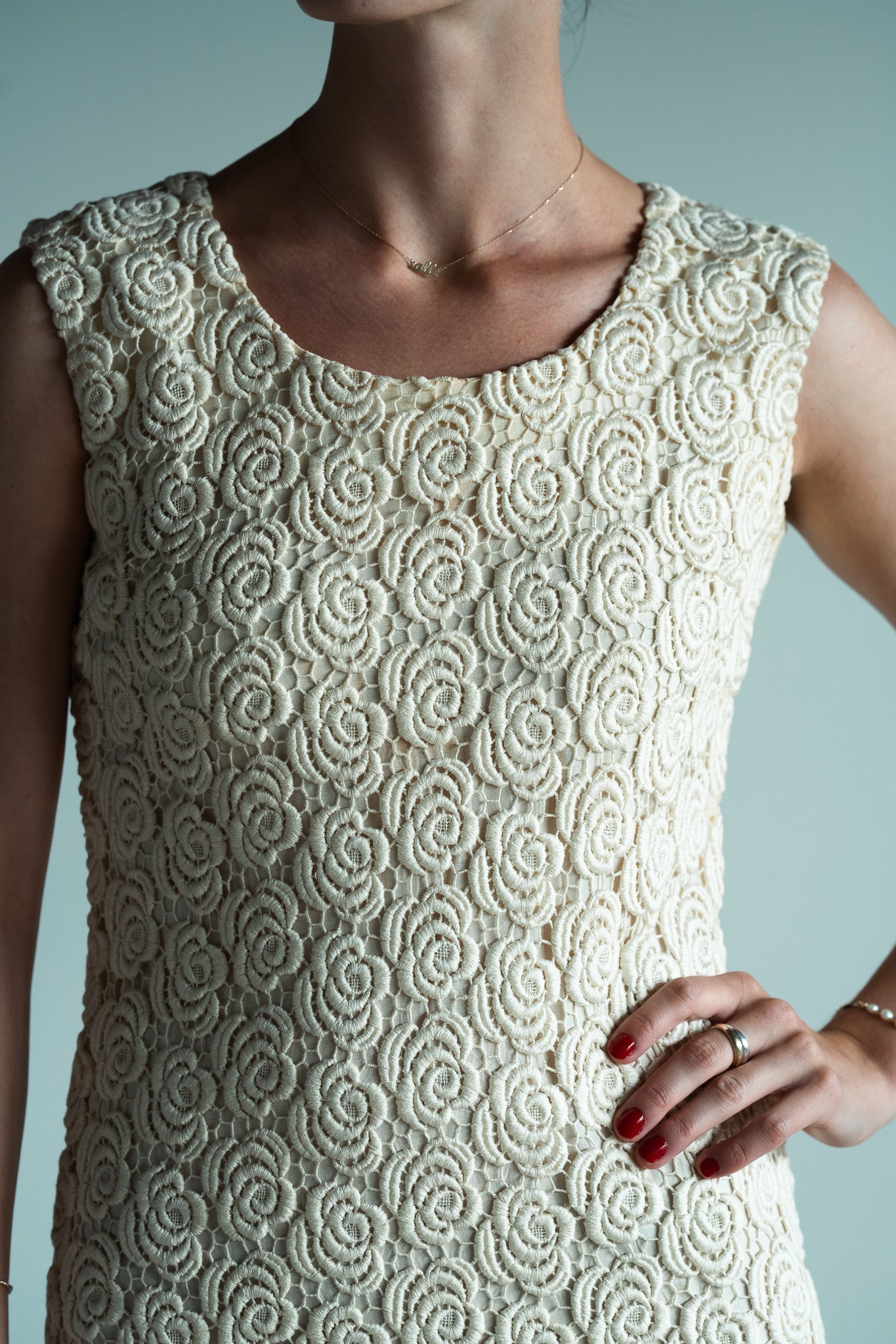 Vintage 60s Silk Lace Bridal Shift Dress