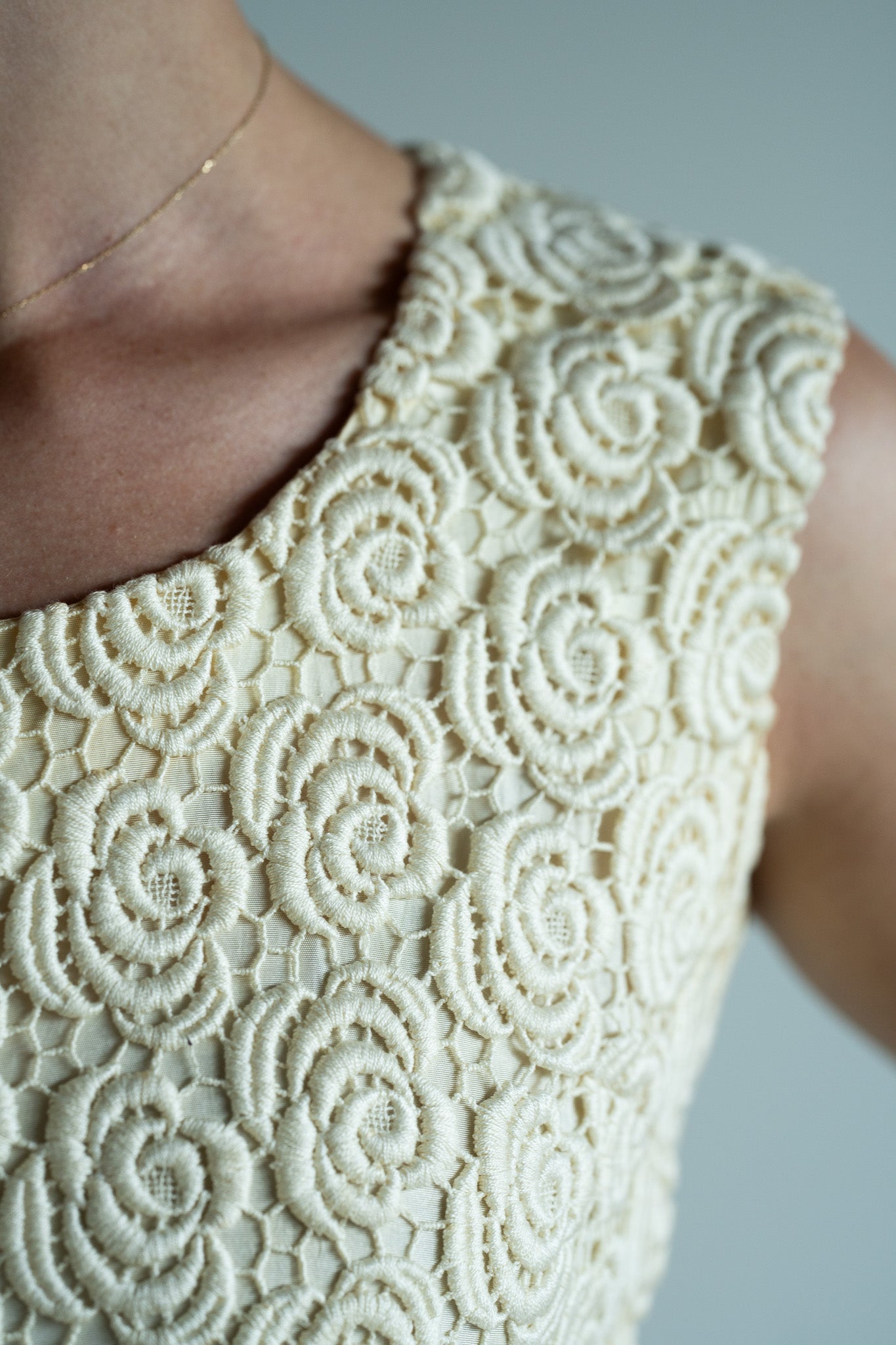 Vintage 60s Silk Lace Bridal Shift Dress