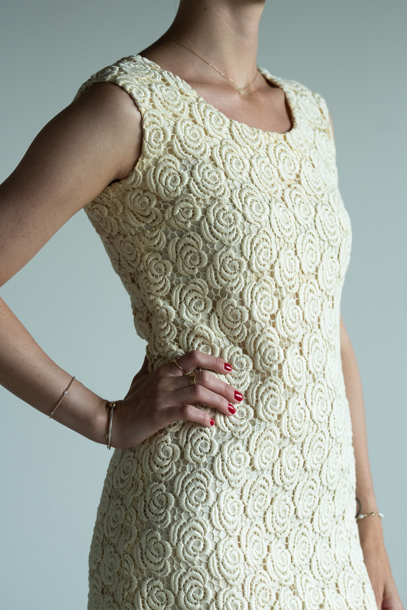 Vintage 60s Silk Lace Bridal Shift Dress