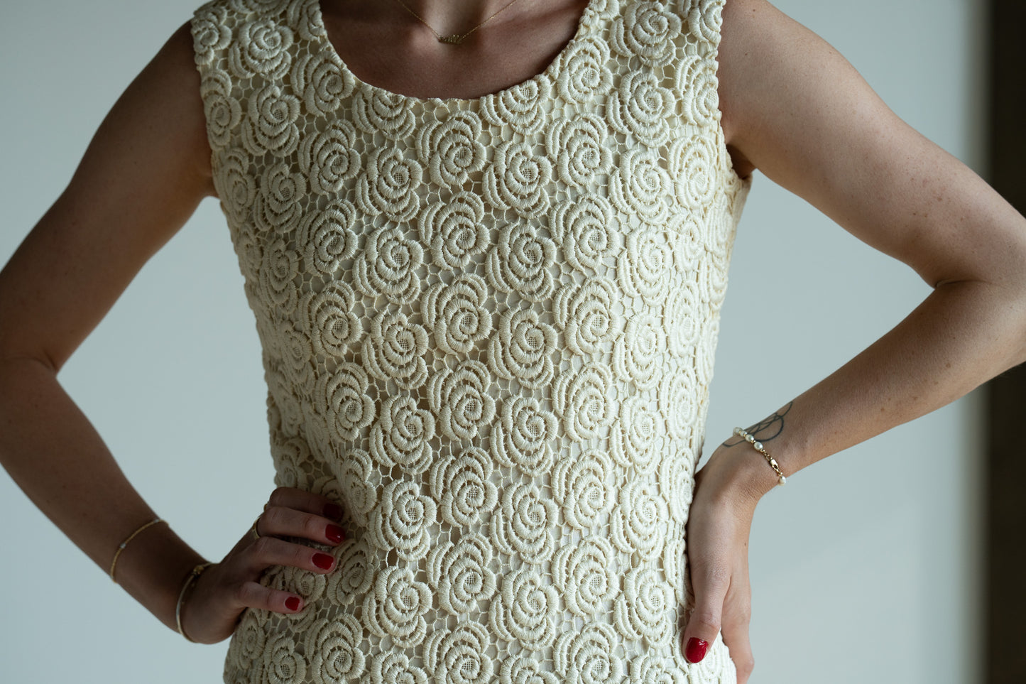 Vintage 60s Silk Lace Bridal Shift Dress